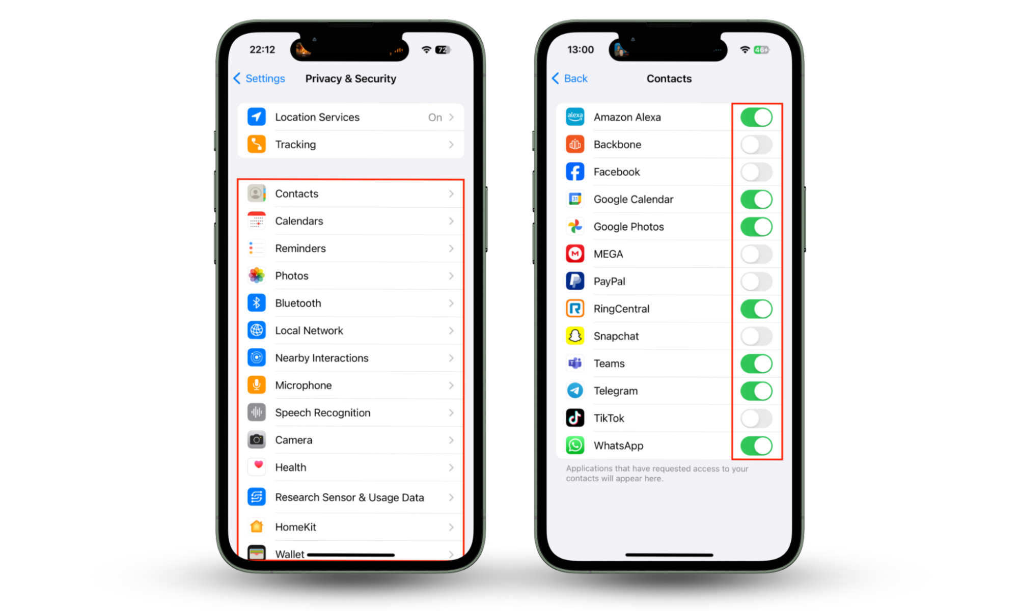 The Privacy & Security menu on iPhone with a list of all permissions. Select each permission, then use the toggles to specify which apps have access to it. Block apps that don't need permission to certain features to help keep your iPhone safe from hackers. The Privacy & Security menu on iPhone with a list of all permissions. Select each permission, then use the toggles to specify which apps have access to it. Block apps that don't need permission to certain features to help keep your iPhone safe from hackers.