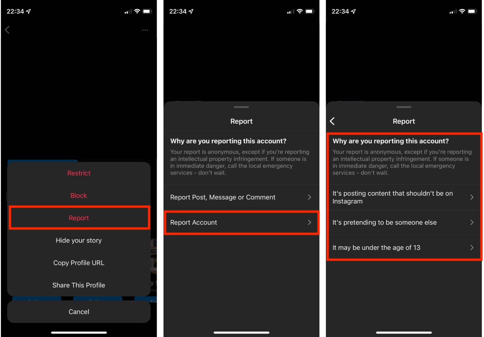Report Account in Instagram