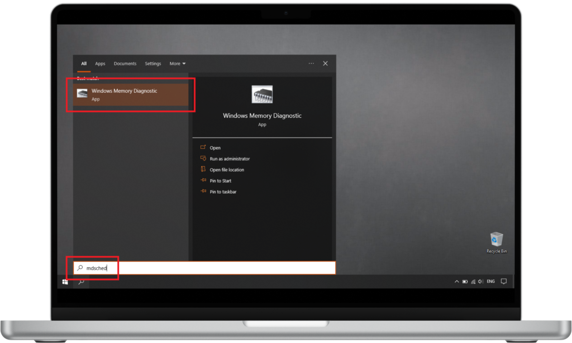 Check RAM using the Windows Memory Diagnostic tool on Windows 10 and 11. To do this, type mdsched in the search bar and press Enter. Check RAM using the Windows Memory Diagnostic tool on Windows 10 and 11. To do this, type mdsched in the search bar and press Enter.