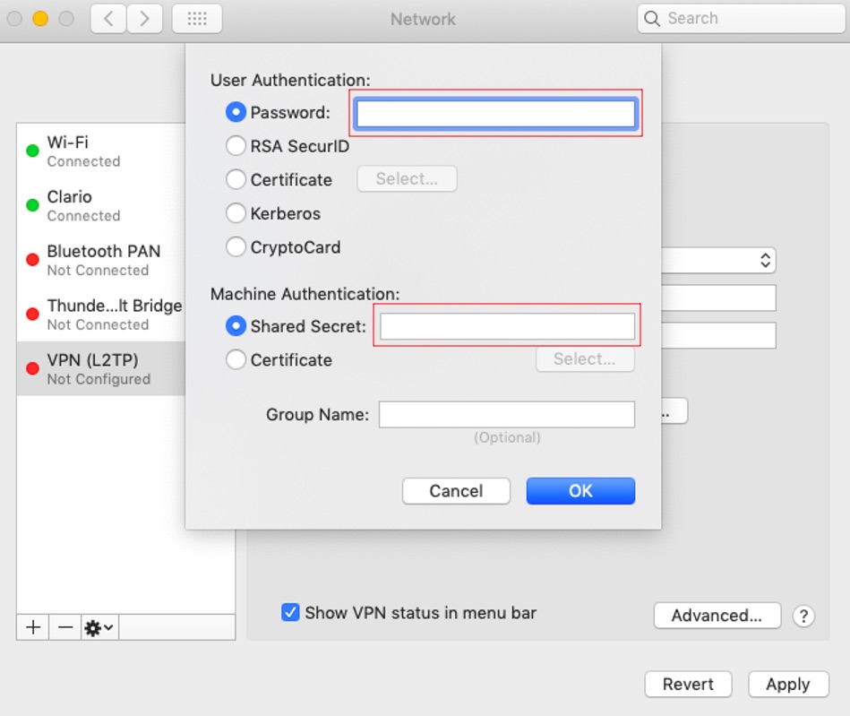 Add the VPN client’s encryption details Add the VPN client’s encryption details
