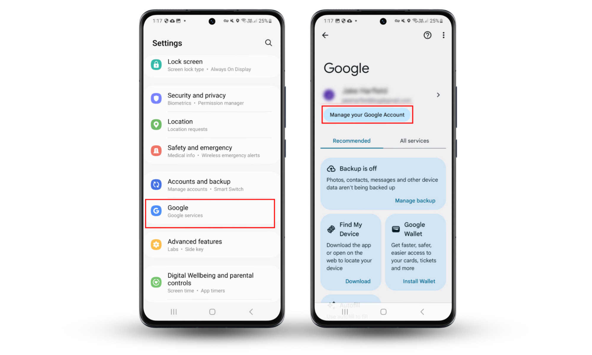 Android screenshots showing how to enter the Google settings to turn on 2-step verification and prevent someone from hacking your phone from your number. Android screenshots showing how to enter the Google settings to turn on 2-step verification and prevent someone from hacking your phone from your number.