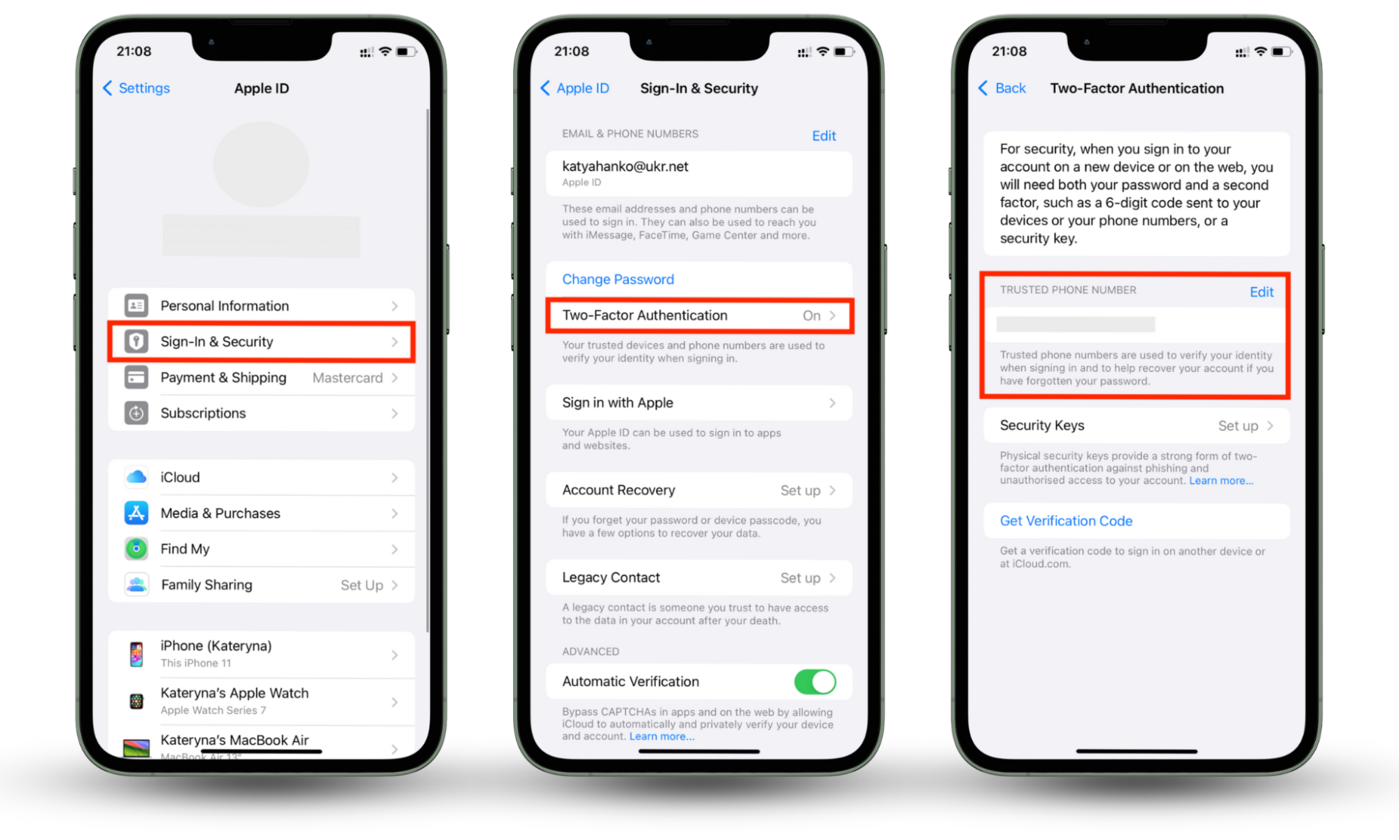 Turn on two-factor authentication on your iPhone using this picture as an instruction. Turn on two-factor authentication on your iPhone using this picture as an instruction.