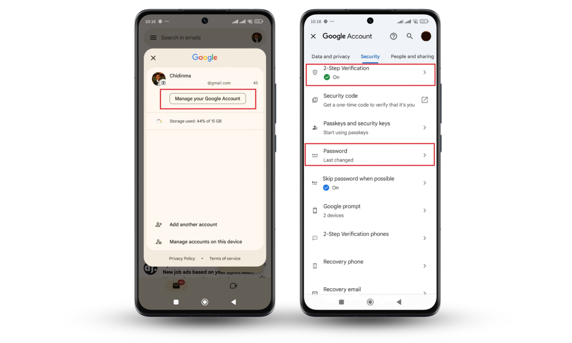Android screenshots showing how to change your Gmail password, so you don't get malware from opening an email. Android screenshots showing how to change your Gmail password, so you don't get malware from opening an email.