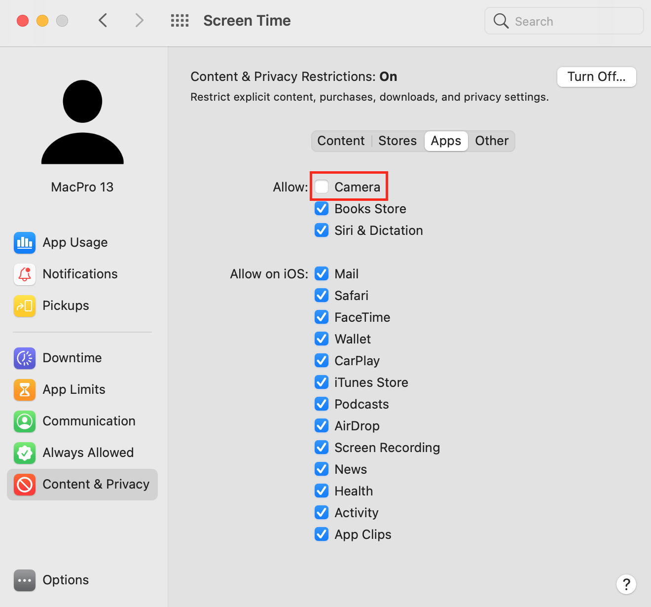 Disabling camera in Screen Time Disabling camera in Screen Time