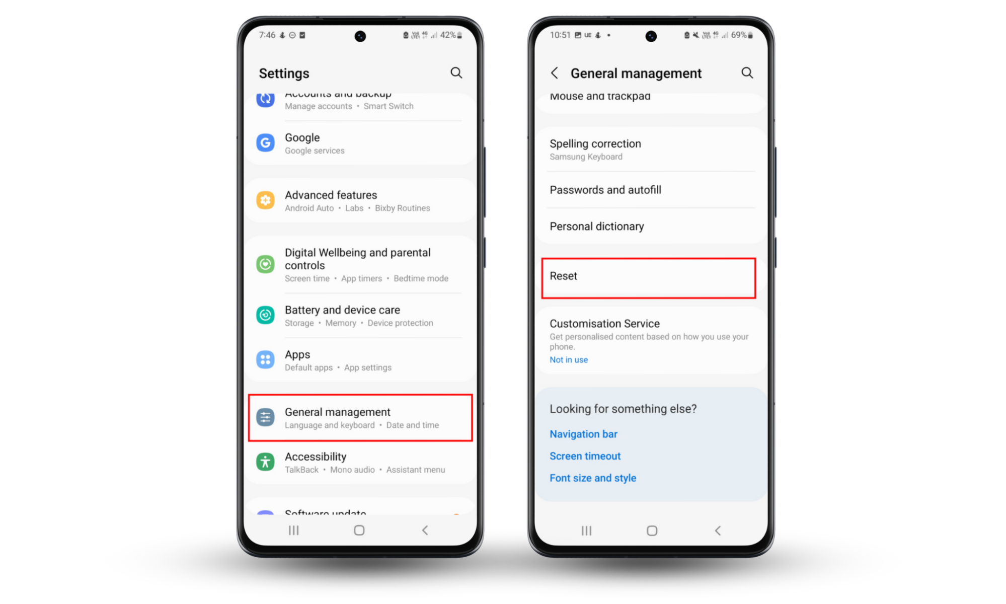 Screenshots showing how to access the Factory reset settings to find and remove mSpy on Android. Screenshots showing how to access the Factory reset settings to find and remove mSpy on Android.