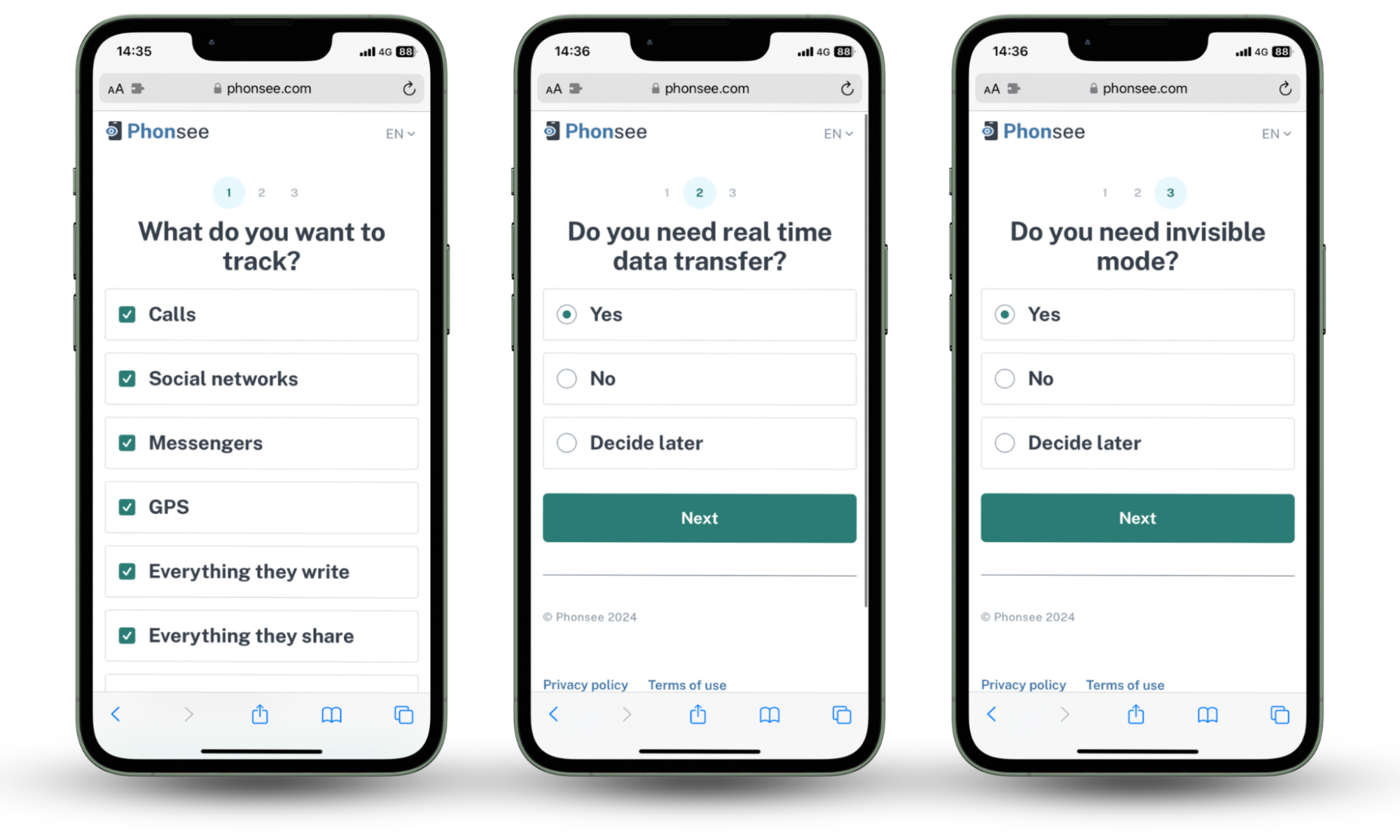 Screenshots showing Phonsee, an iPhone and Android app that can spy on you, such as your calls, social networks, location, and what you type. Screenshots showing Phonsee, an iPhone and Android app that can spy on you, such as your calls, social networks, location, and what you type.