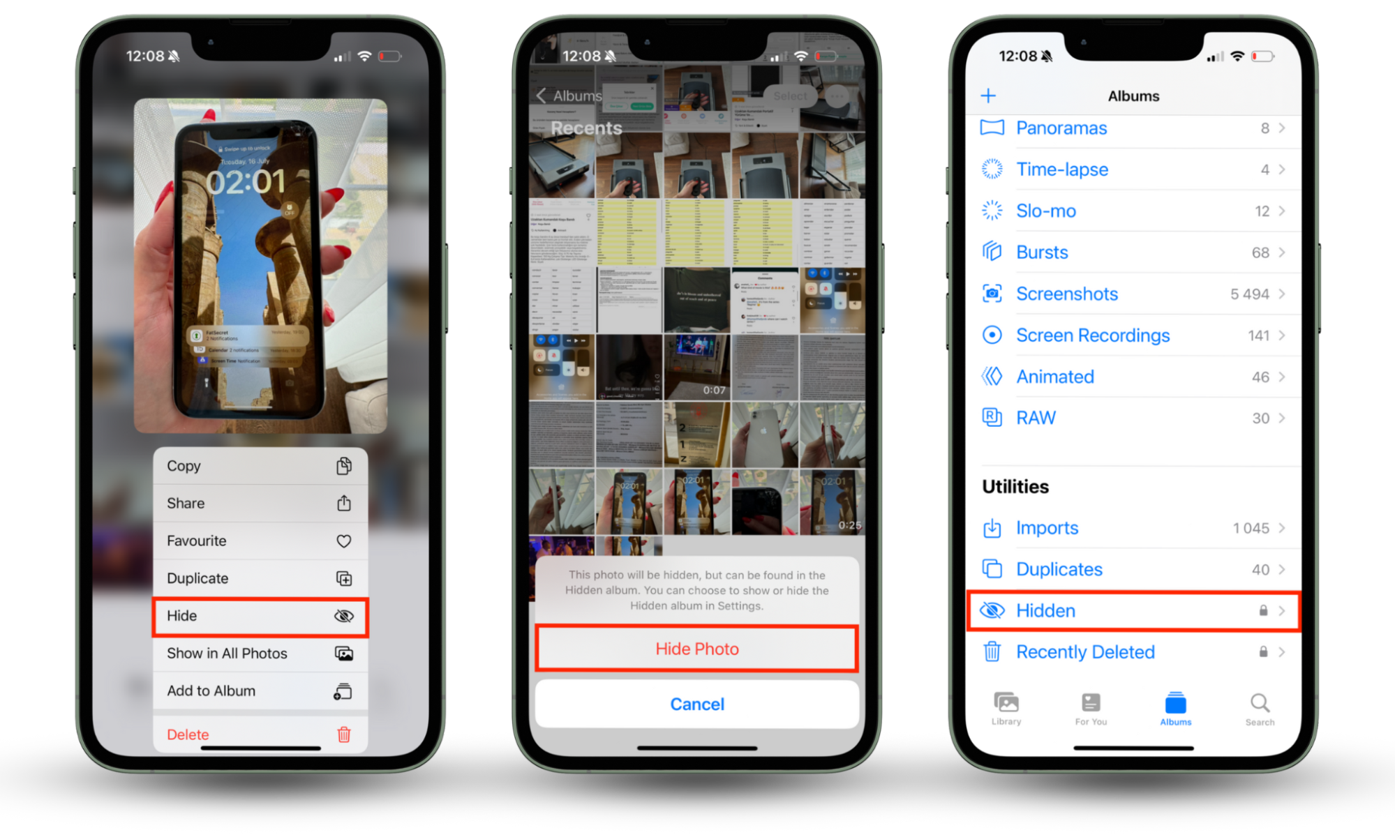 An iPhone screenshot showing how to create a hidden photo album and lock a folder on iPhone. An iPhone screenshot showing how to create a hidden photo album and lock a folder on iPhone.