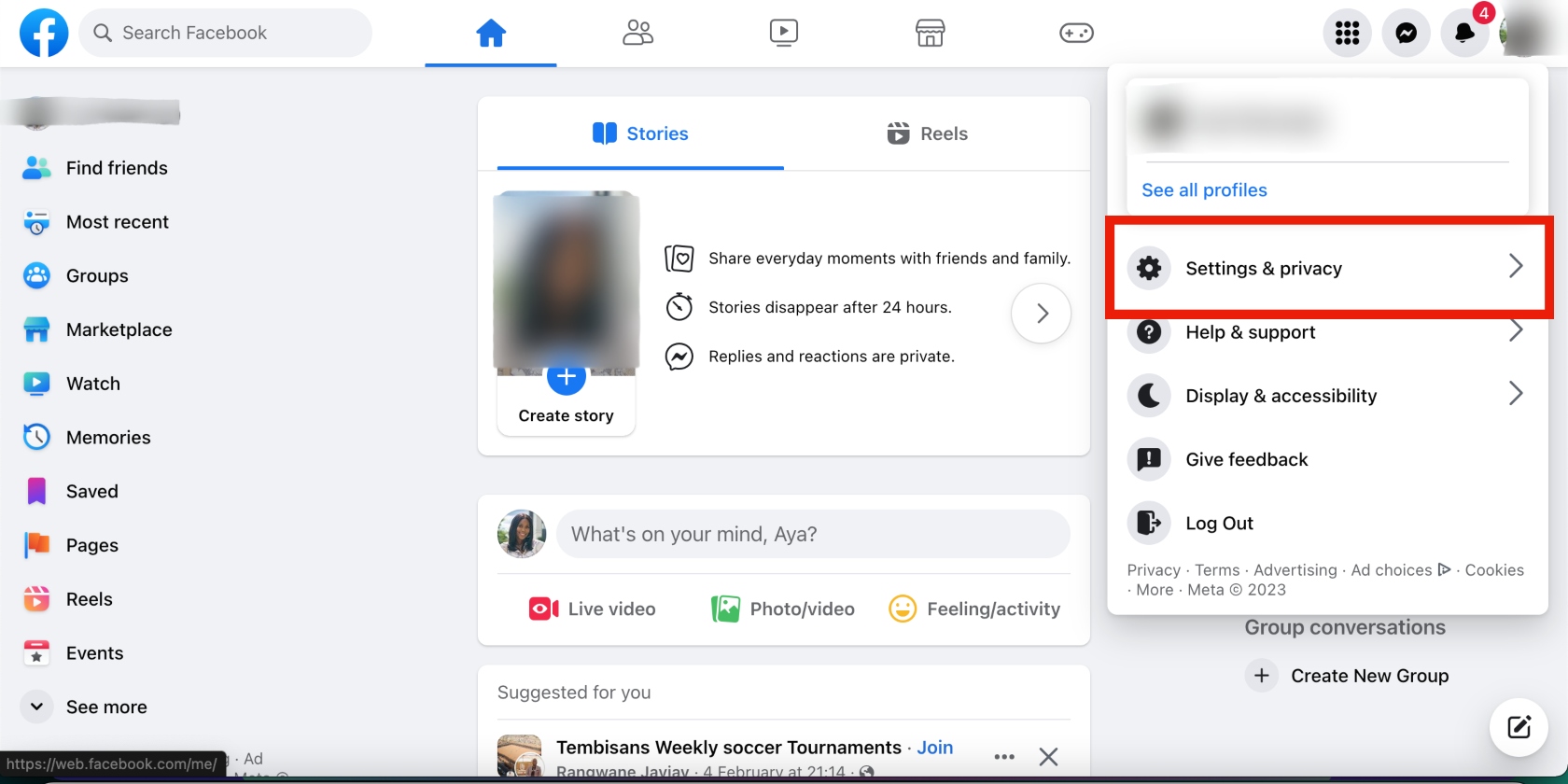 Facebook profile menu options on desktop Facebook profile menu options on desktop