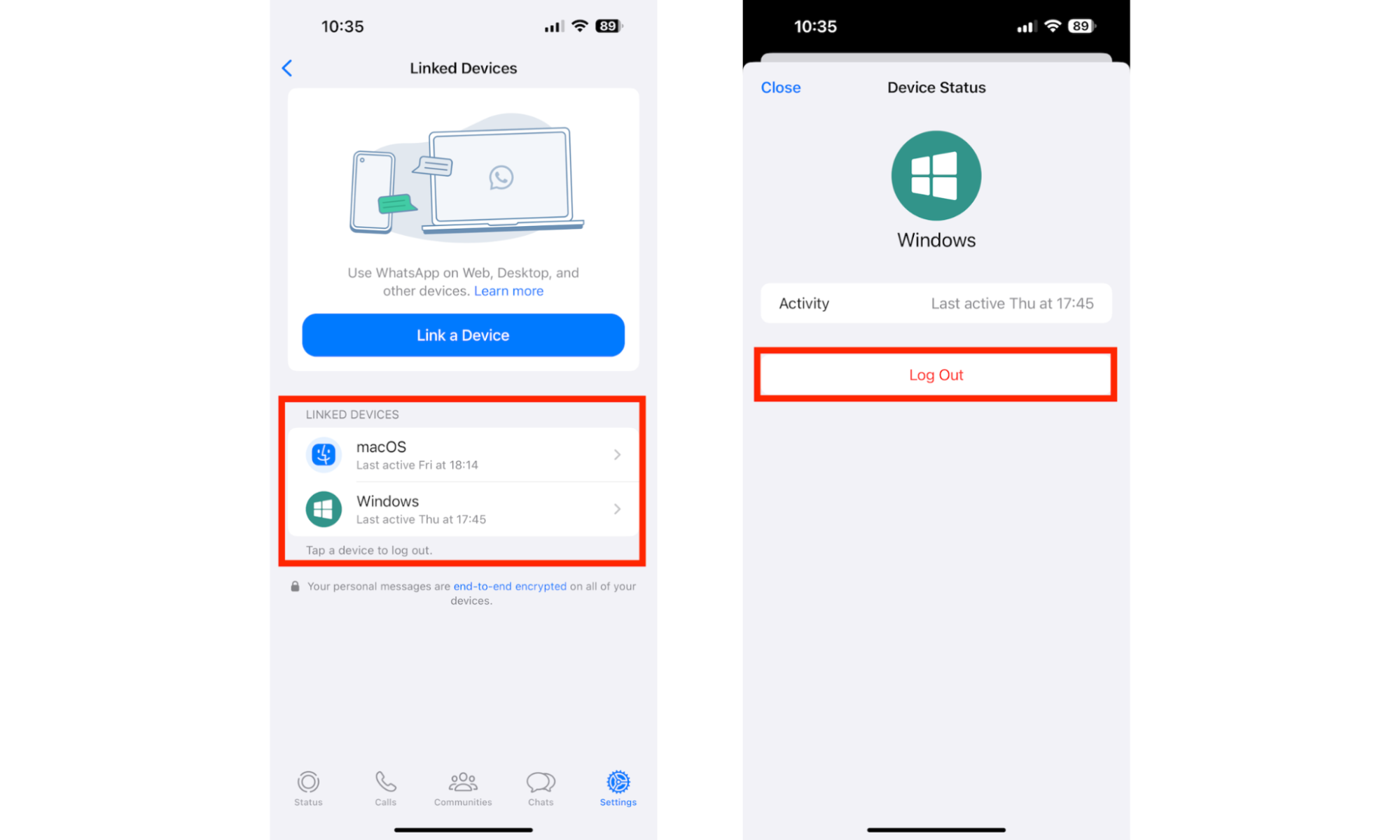 WhatsApp on iPhone. Tap on a Linked Device to Log Out and remove it from your account WhatsApp on iPhone. Tap on a Linked Device to Log Out and remove it from your account