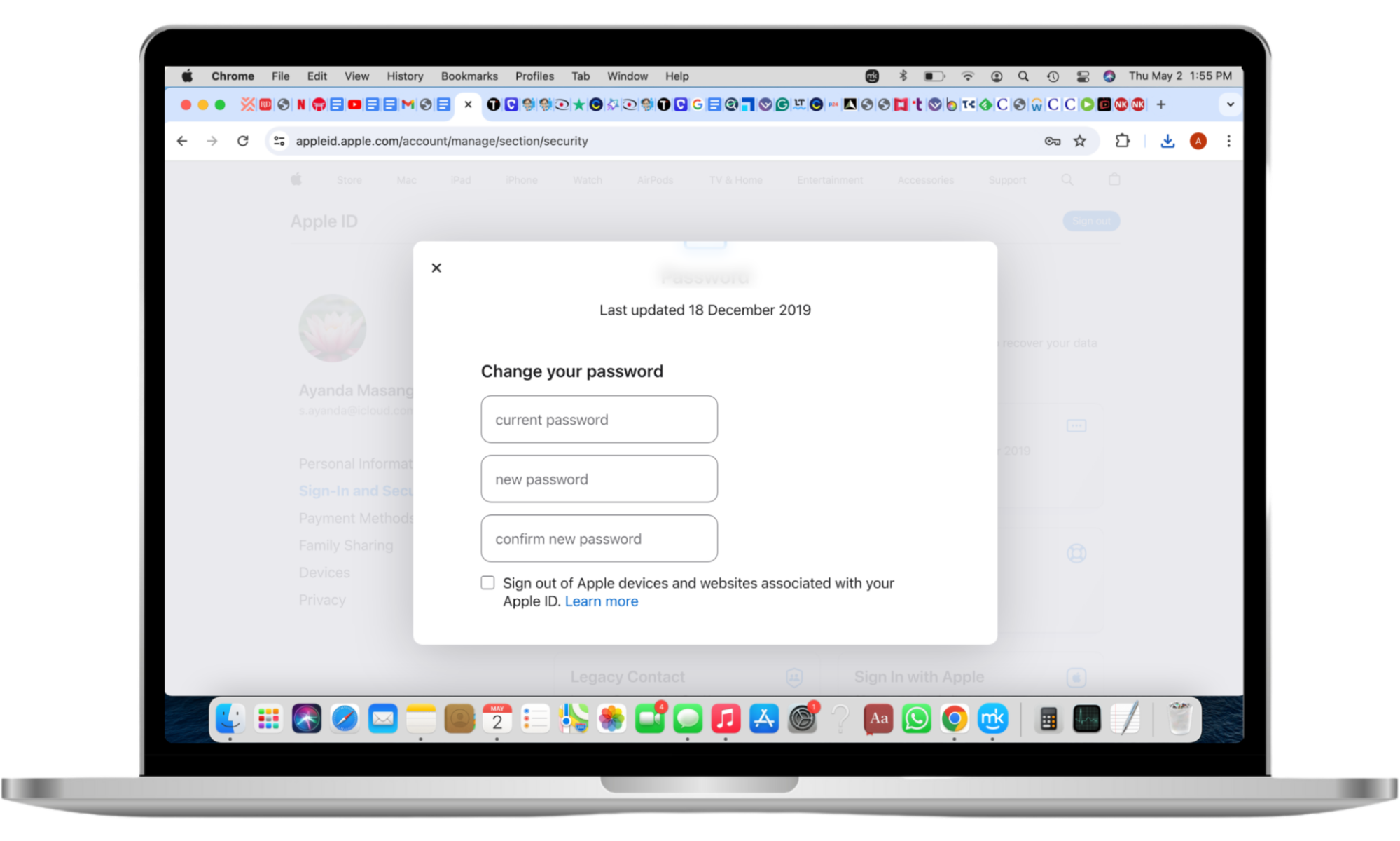 Screenshot from a Mac showing how to change your iCloud password. After detecting Webwatcher on your iPhone, stop it from tracking you by changing your iCloud password. Screenshot from a Mac showing how to change your iCloud password. After detecting Webwatcher on your iPhone, stop it from tracking you by changing your iCloud password.