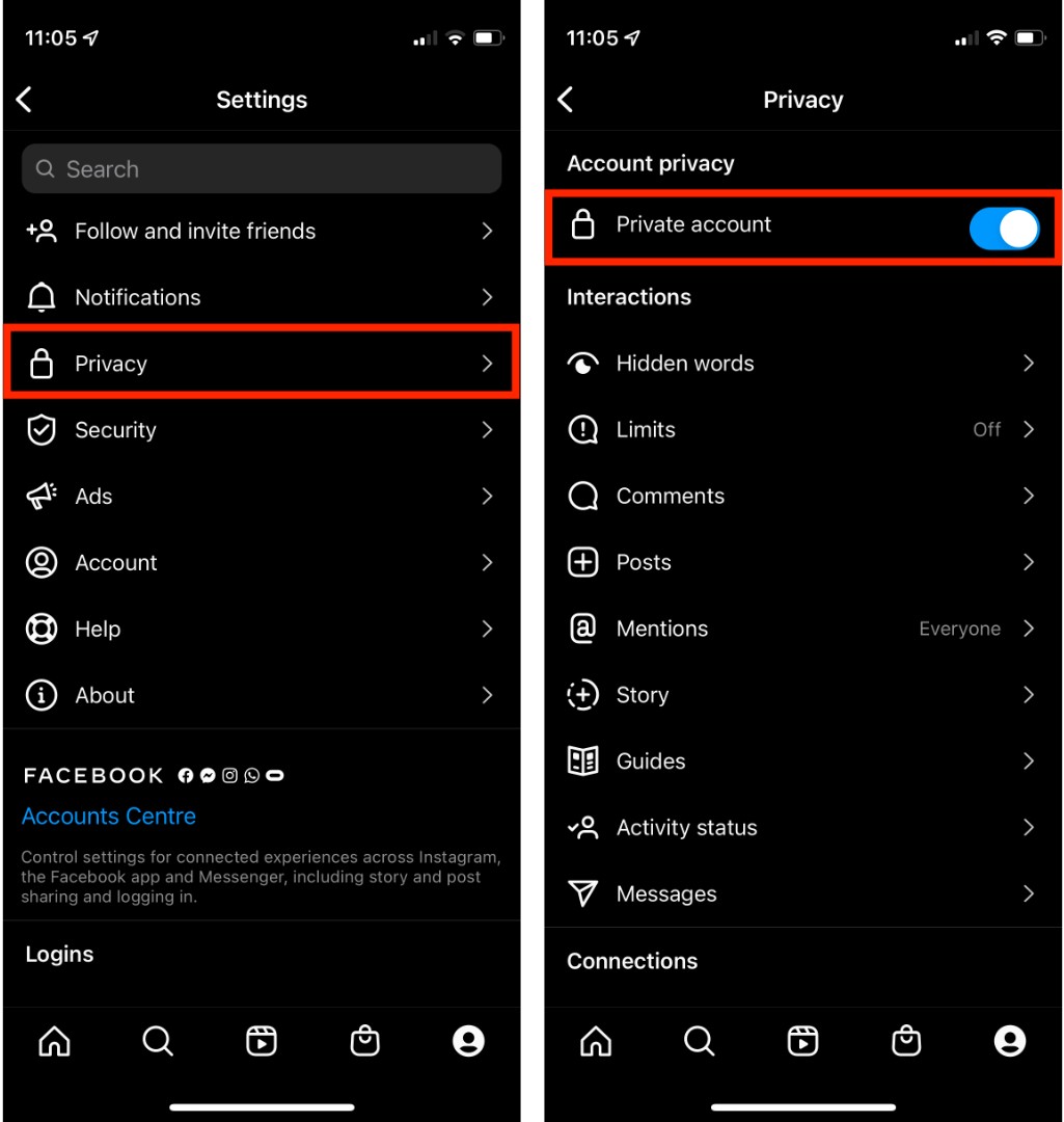 Go to Instagram privacy settings