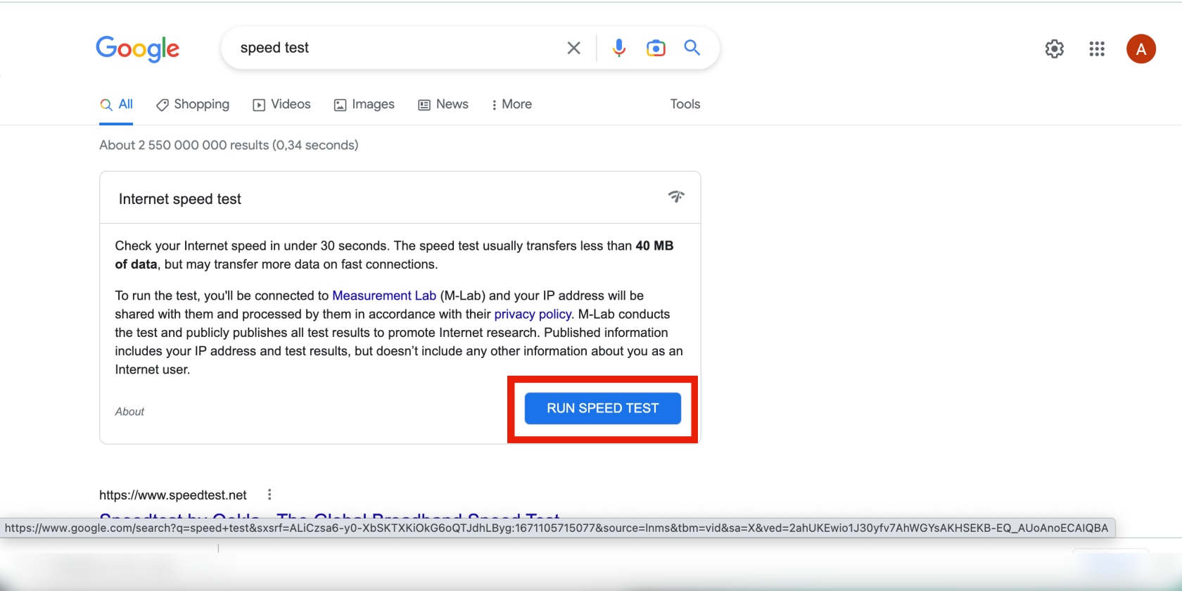 Google speed test page Google speed test page