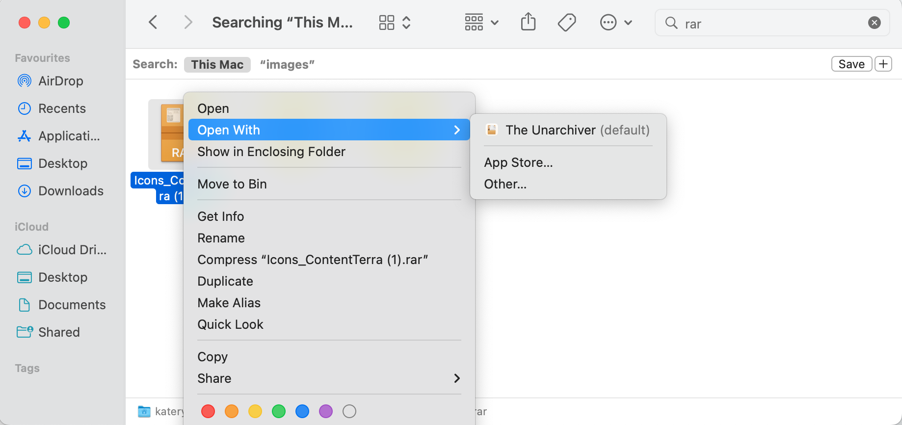 Open a RAR file with The Unarchiver Open a RAR file with The Unarchiver