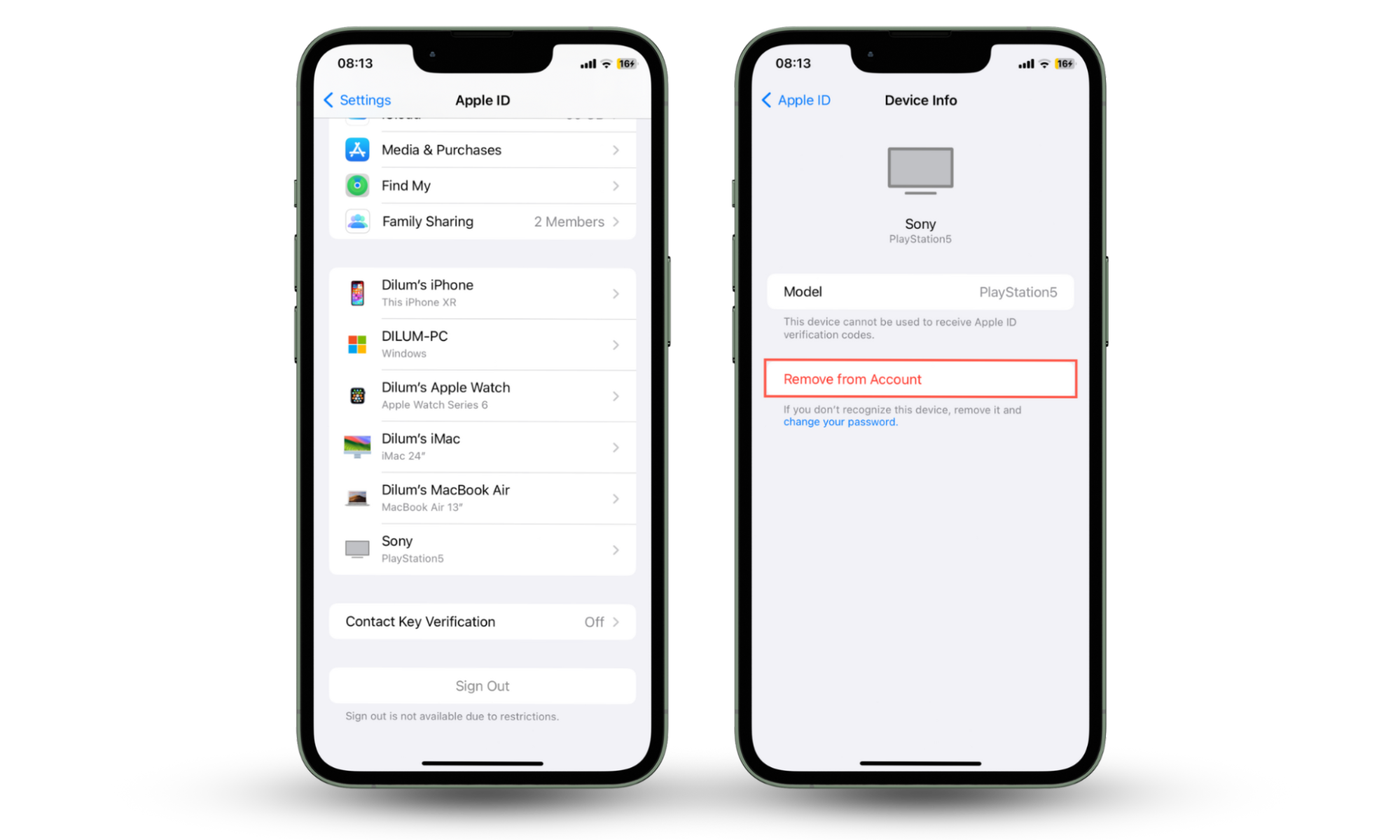 Screenshots that demonstrate how to remove unrecognized devices from your Apple ID in case you can tell if someone is remotely accessing your iPhone. Screenshots that demonstrate how to remove unrecognized devices from your Apple ID in case you can tell if someone is remotely accessing your iPhone.