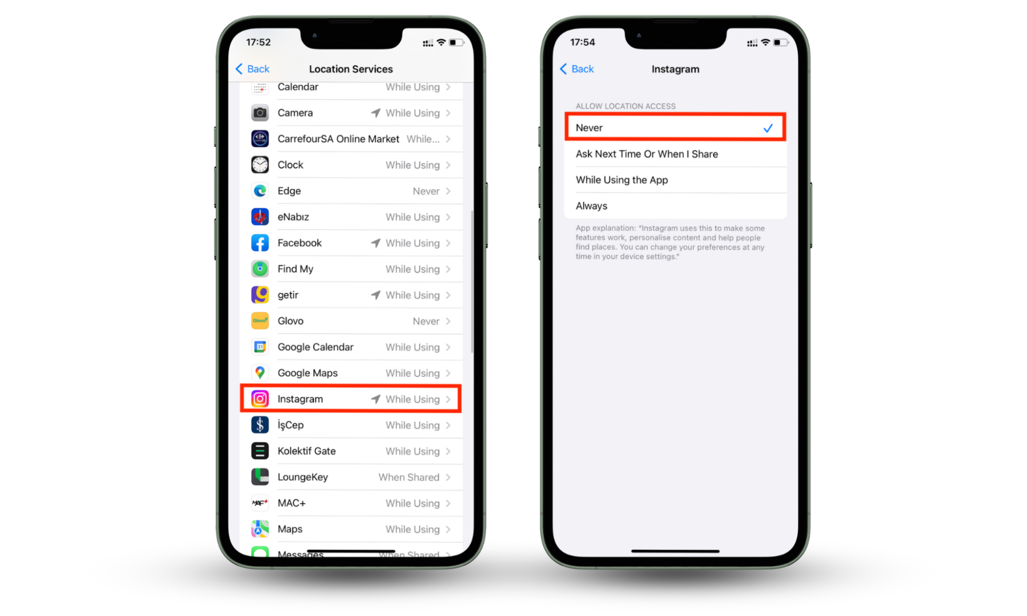 Screenshots of an iPhone showing how to toggle off iPhone's Location Services to prevent the app from spying. Screenshots of an iPhone showing how to toggle off iPhone's Location Services to prevent the app from spying.