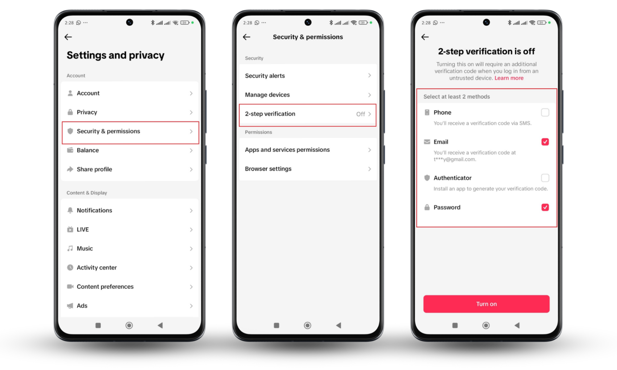 Google Account security screen showing 2FA option and recent security activity to know who hacked your phone. Google Account security screen showing 2FA option and recent security activity to know who hacked your phone.