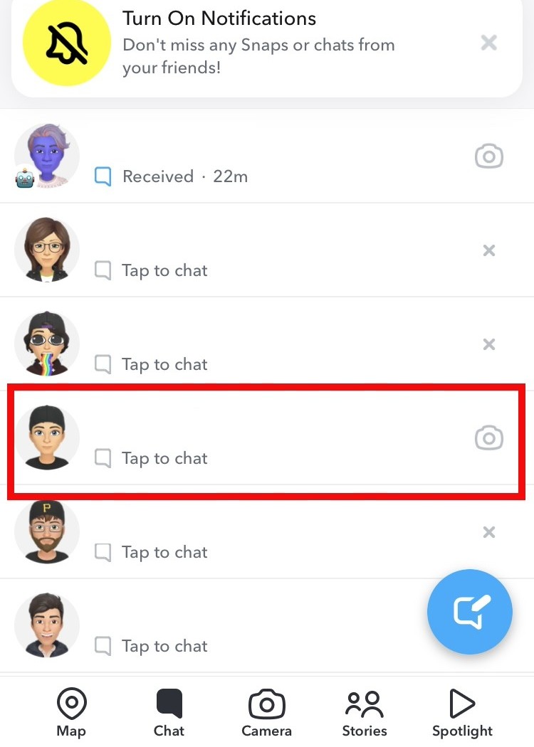 Screenshot of the chat menu in Snapchat, which shows your contacts, with one user selected as the ex to open the Chat window. Is your ex stalking your Snapchat stories? Screenshot of the chat menu in Snapchat, which shows your contacts, with one user selected as the ex to open the Chat window. Is your ex stalking your Snapchat stories?