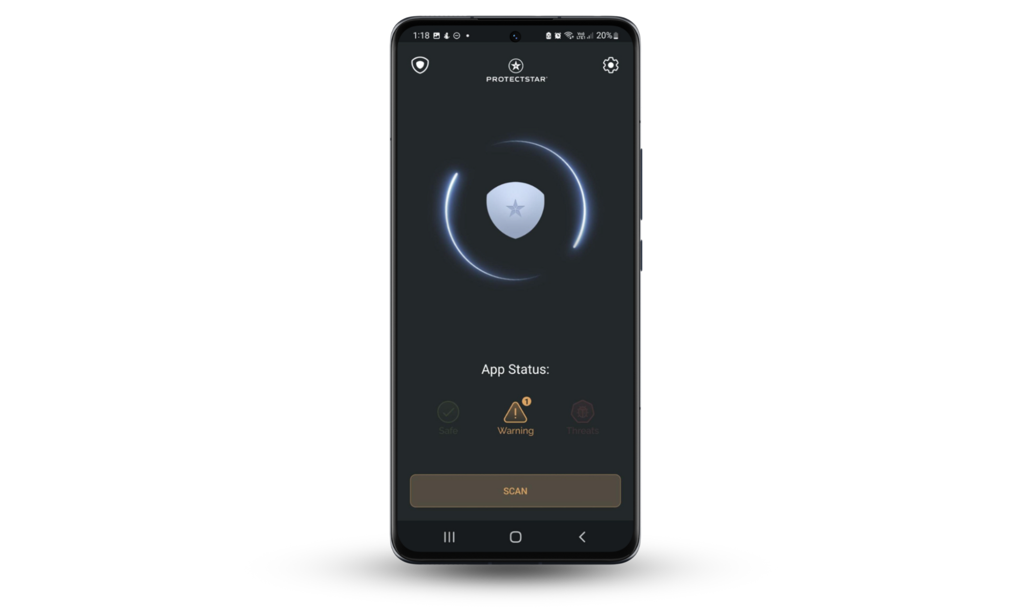 ProtectStar anti-spy app's dashboard. Press Scan to scan your Android for spyware. If you're looking for the Best Anti-Spy Apps for Android, try ProtectStar. ProtectStar anti-spy app's dashboard. Press Scan to scan your Android for spyware. If you're looking for the Best Anti-Spy Apps for Android, try ProtectStar.