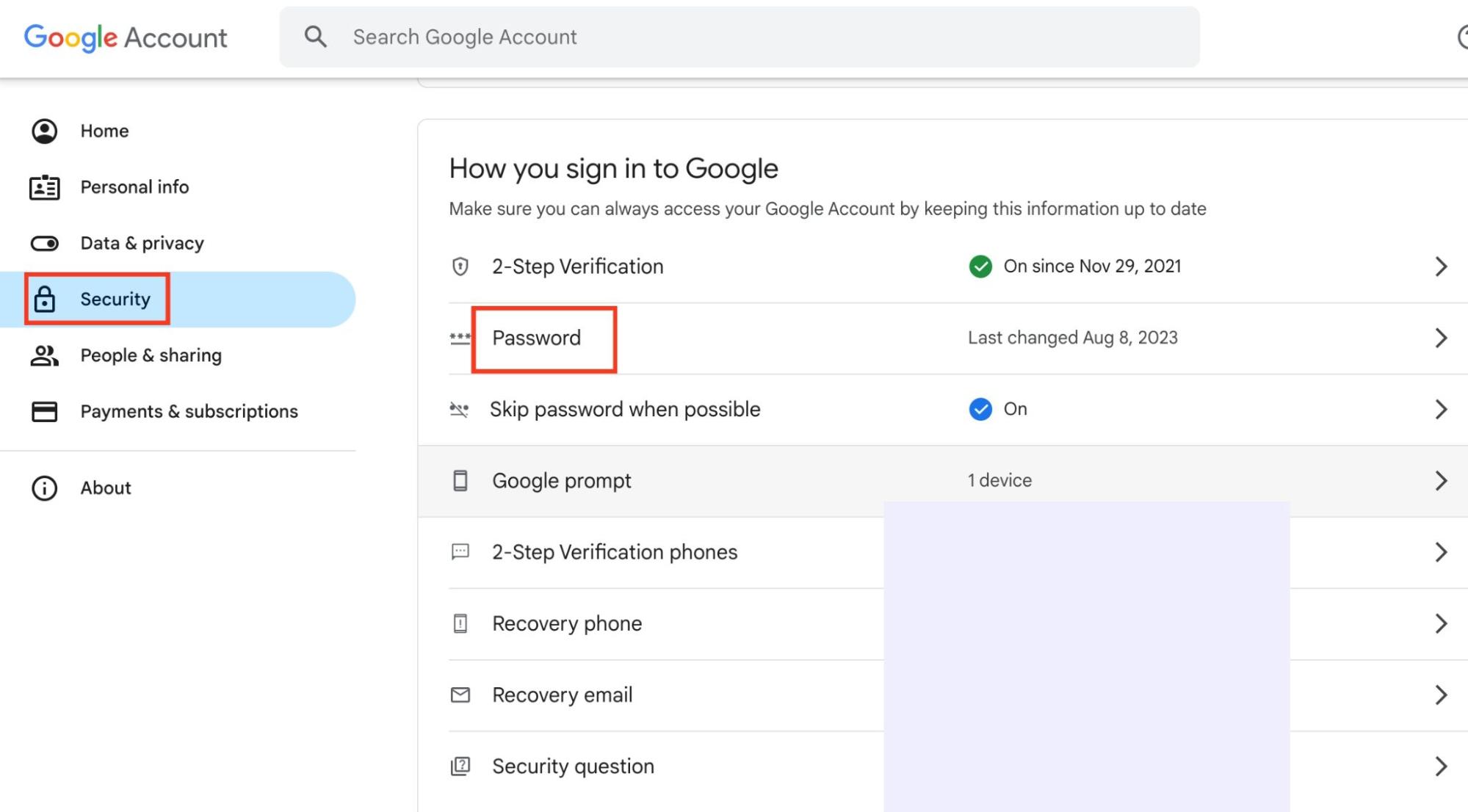 Gmail’s Security settings page is displayed on a MacBook device. Change your password to stop bad actors from spying on your email. Gmail’s Security settings page is displayed on a MacBook device. Change your password to stop bad actors from spying on your email.