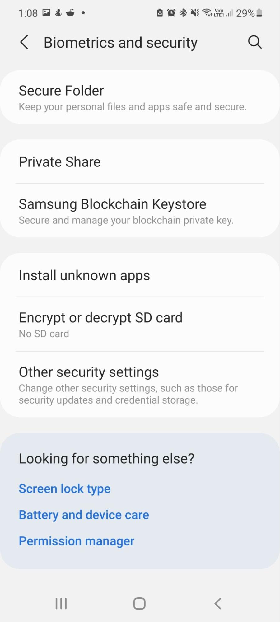 Biometrics and Security settings on Android Biometrics and Security settings on Android