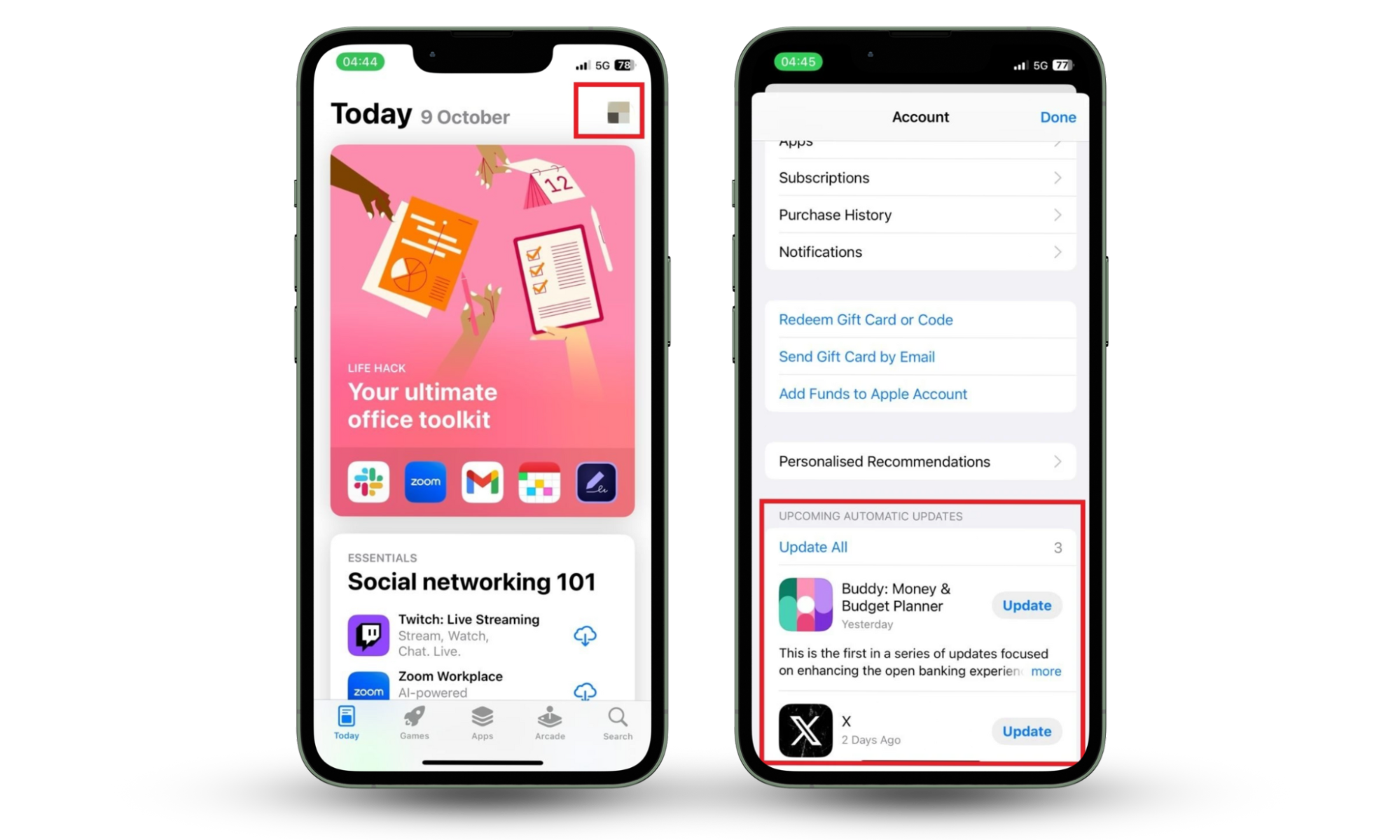 iPhone screenshots showing how to update apps in the App Store, so you don't get malware from opening an email. iPhone screenshots showing how to update apps in the App Store, so you don't get malware from opening an email.