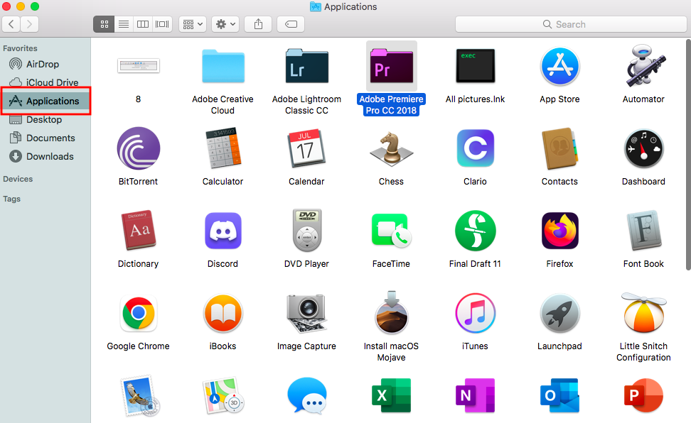 Uninstalling unimportant software in the Finder menu on a Mac, clicking Applications in the left sidebar (as highlighted) and selecting an old app. Uninstalling unimportant software in the Finder menu on a Mac, clicking Applications in the left sidebar (as highlighted) and selecting an old app.