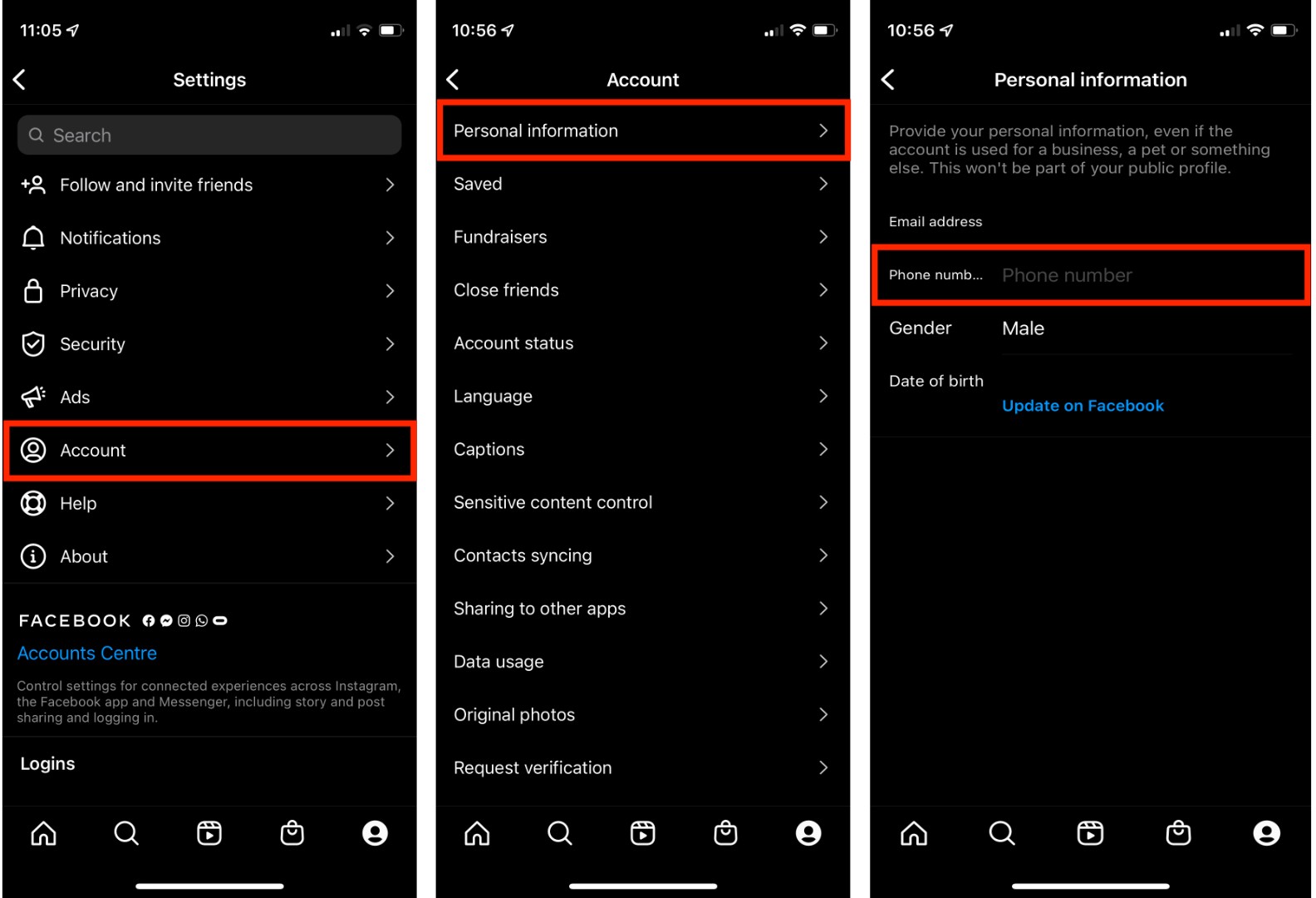 Go to Instagram Settings and select Account