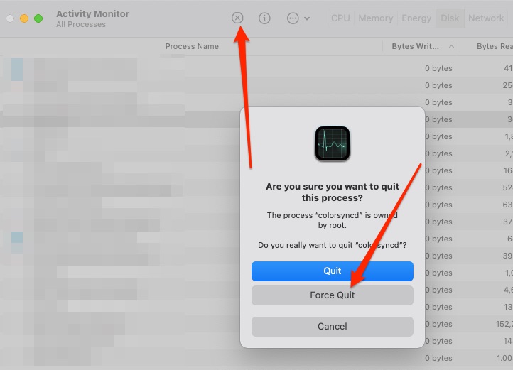 Force quit apps in Activity Monitor Force quit apps in Activity Monitor