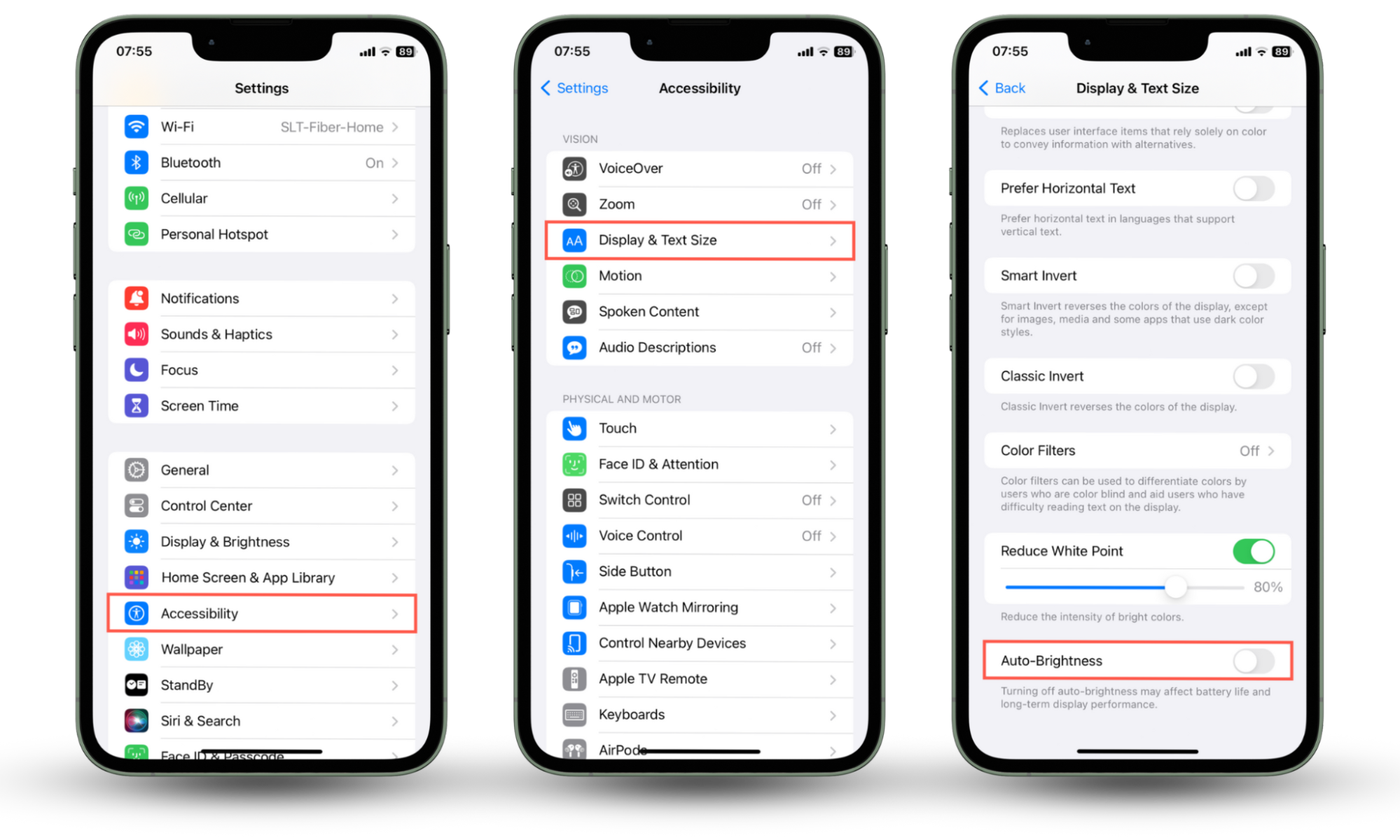 Screenshots that demonstrate how to disable auto-brightness on iOS devices to fix flickering issues if your phone keeps glitching. Screenshots that demonstrate how to disable auto-brightness on iOS devices to fix flickering issues if your phone keeps glitching.