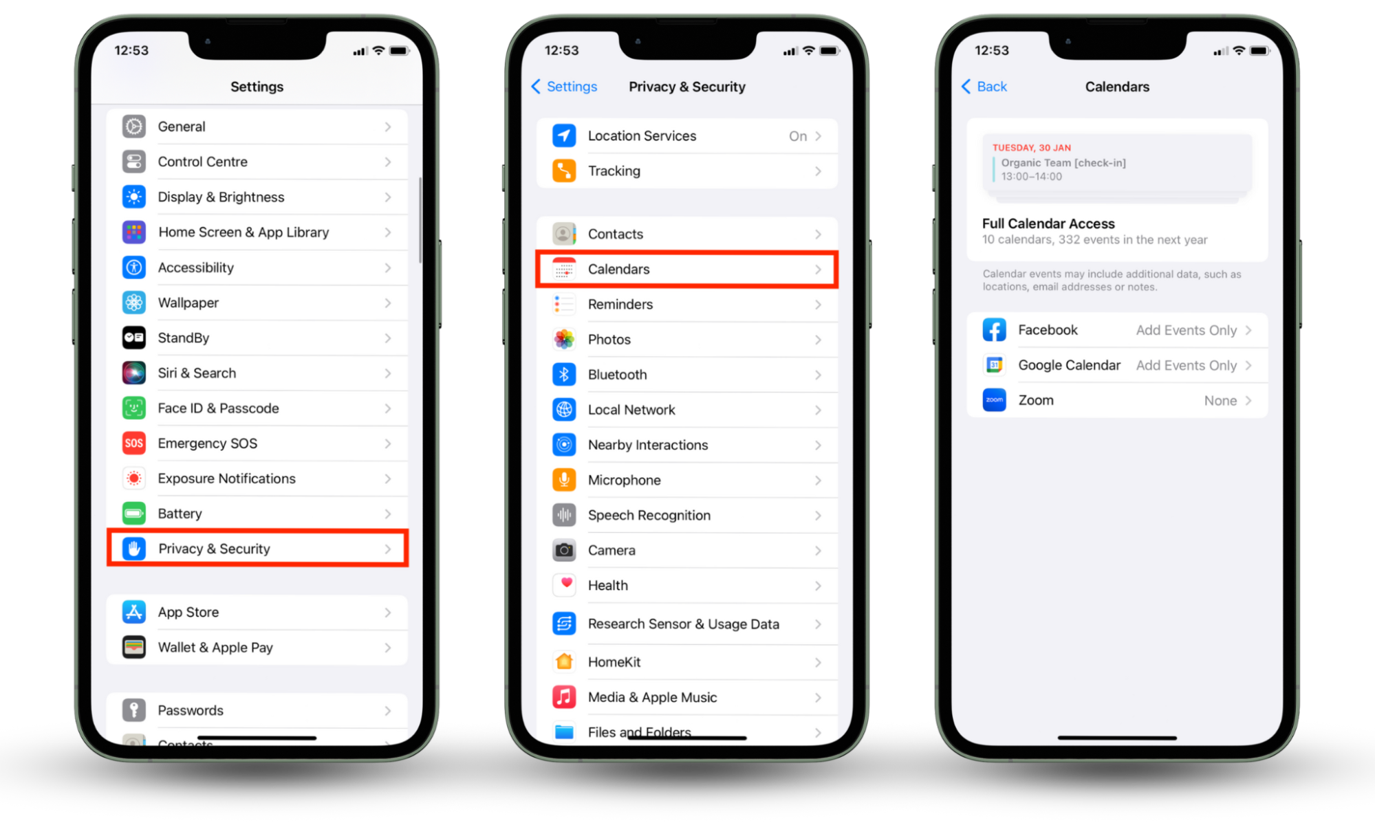 Screenshots from an iPhone showing how to manage your Outlook app permissions. Choose the app in the Settings app and revoke the permissions from apps that do not need them. Screenshots from an iPhone showing how to manage your Outlook app permissions. Choose the app in the Settings app and revoke the permissions from apps that do not need them.