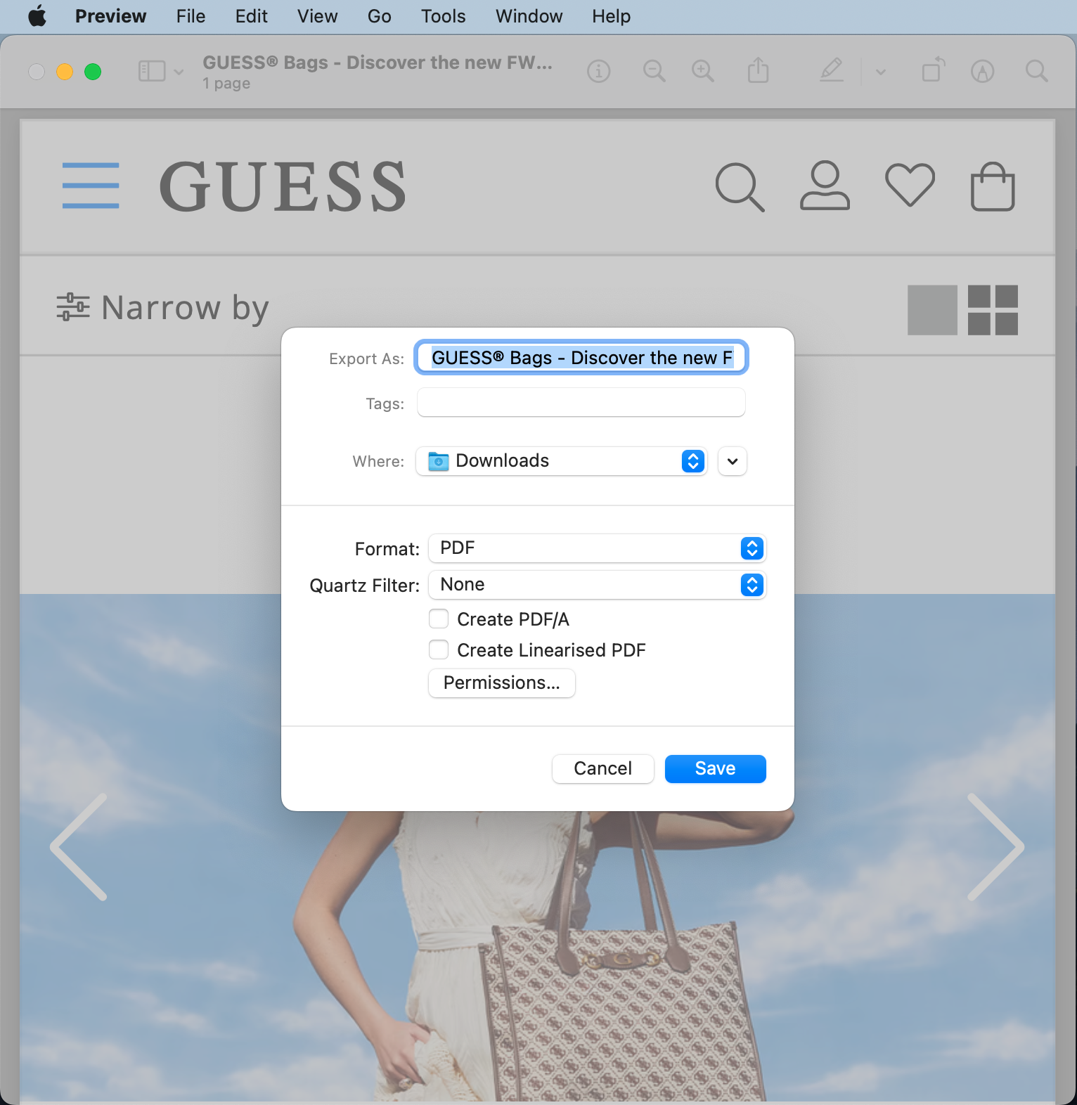 Preview shows the option to add a password to an exported document. Click Permissions to continue. Preview shows the option to add a password to an exported document. Click Permissions to continue.