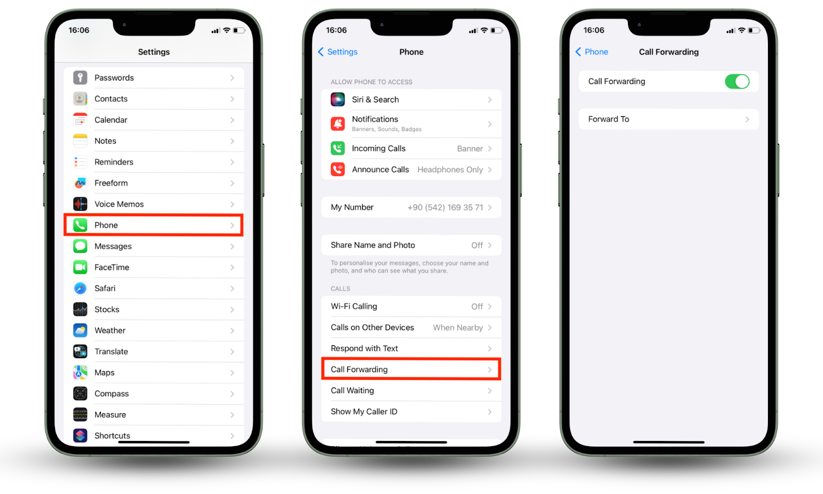iPhone's Settings app shows how to Turn off call forwarding if your iPhone Won’t Make Calls but Will Text. Go to Settings > Phone > Call forwarding. Toggle the switch next to Call forwarding off. iPhone's Settings app shows how to Turn off call forwarding if your iPhone Won’t Make Calls but Will Text. Go to Settings > Phone > Call forwarding. Toggle the switch next to Call forwarding off.