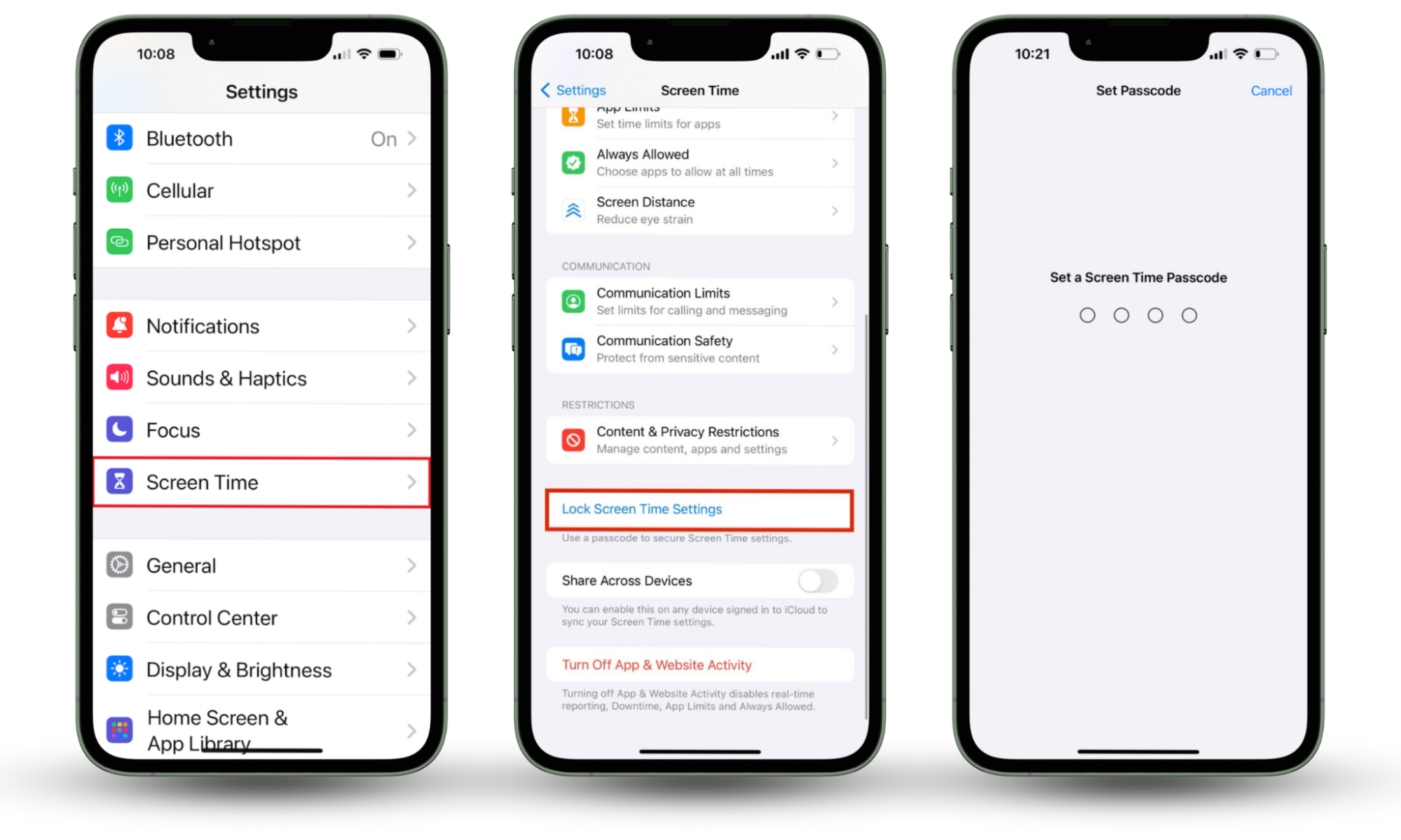 The screen Time feature in iPhone Settings, along with Screen Time and Lock Screen Time Settings, is highlighted. Set Screen Time to lock apps your on iPhone. The screen Time feature in iPhone Settings, along with Screen Time and Lock Screen Time Settings, is highlighted. Set Screen Time to lock apps your on iPhone.