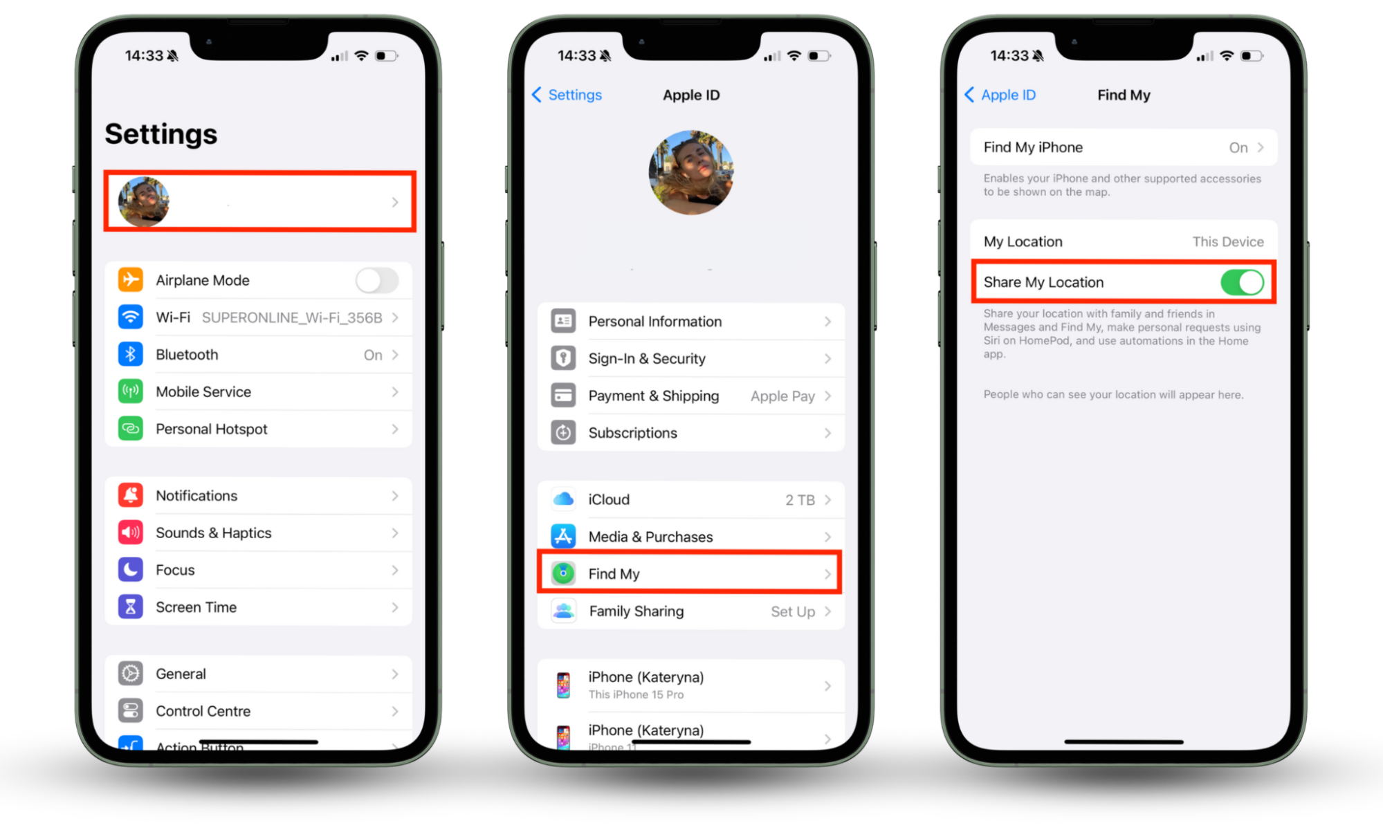 iPhone screenshots showing how to go to 'Find My' in settings, see who you're sharing your location with, and stop sharing to check if your wife can track your Apple Watch. iPhone screenshots showing how to go to 'Find My' in settings, see who you're sharing your location with, and stop sharing to check if your wife can track your Apple Watch.