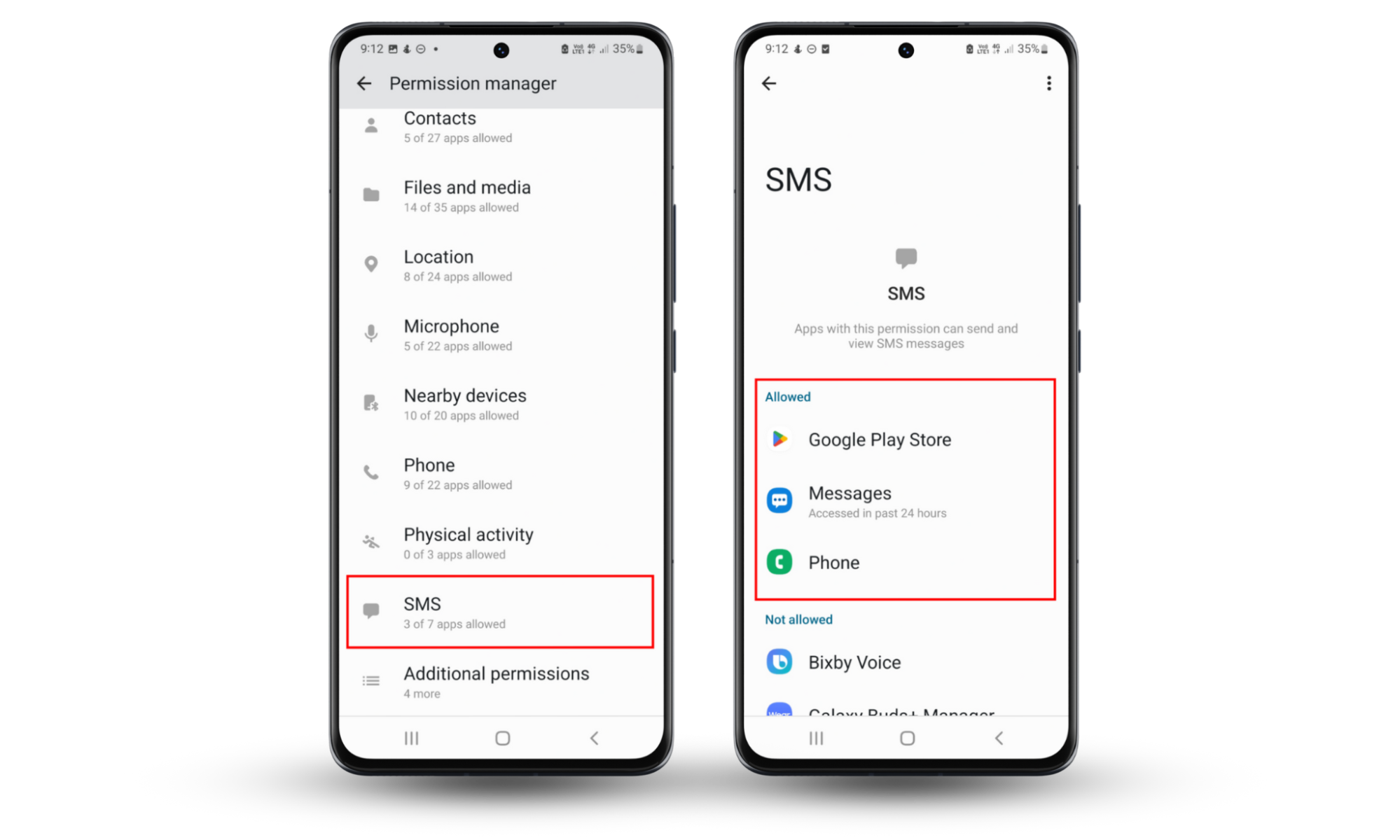 To stop someone from reading your text messages from a different phone, you need to cancel their permissions. Go to Privacy > Permission manager > SMS, then toggle off all permissions for suspicious apps. To stop someone from reading your text messages from a different phone, you need to cancel their permissions. Go to Privacy > Permission manager > SMS, then toggle off all permissions for suspicious apps.