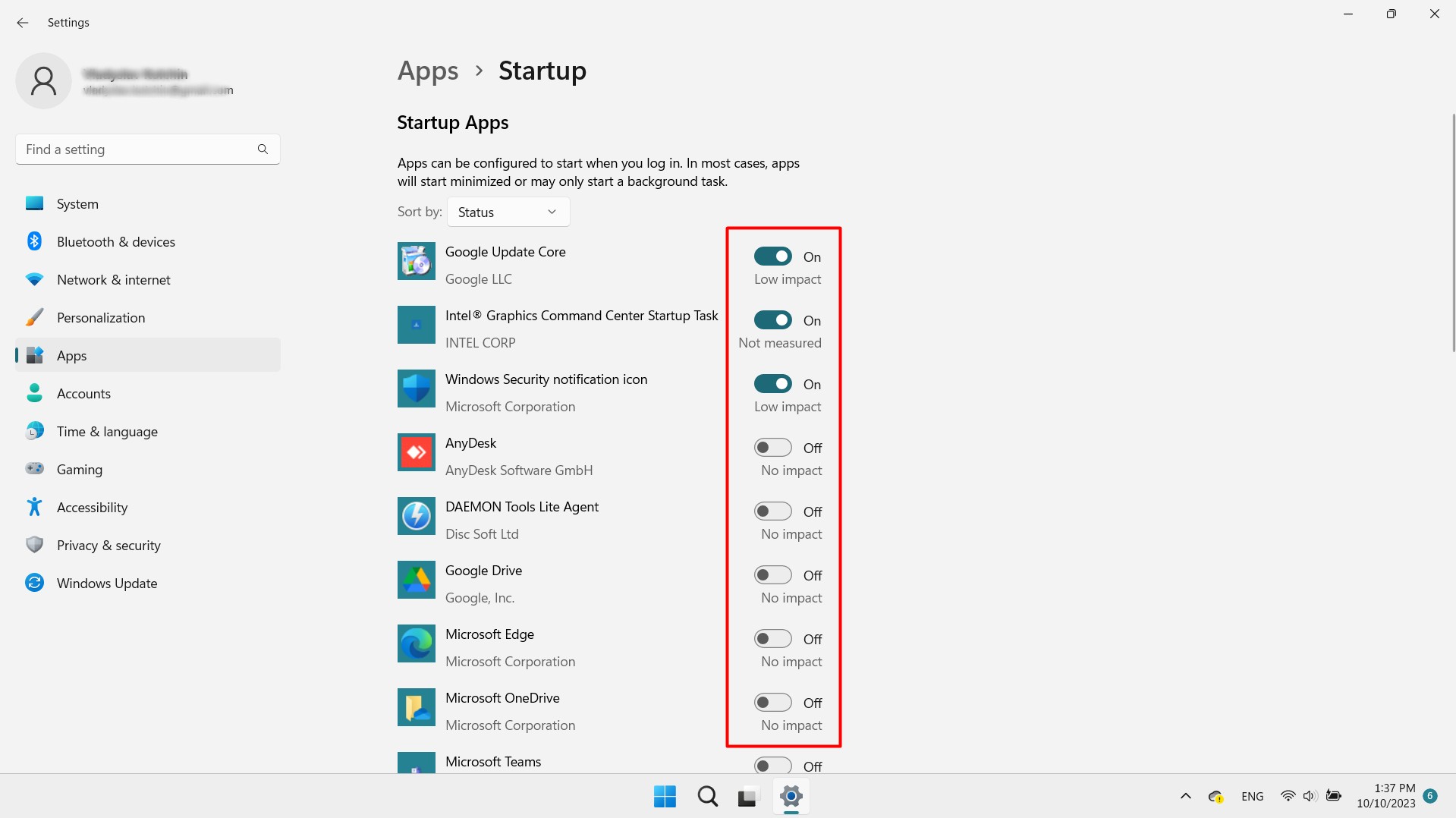 Removing apps from startup in Windows app settings. Removing apps from startup in Windows app settings.