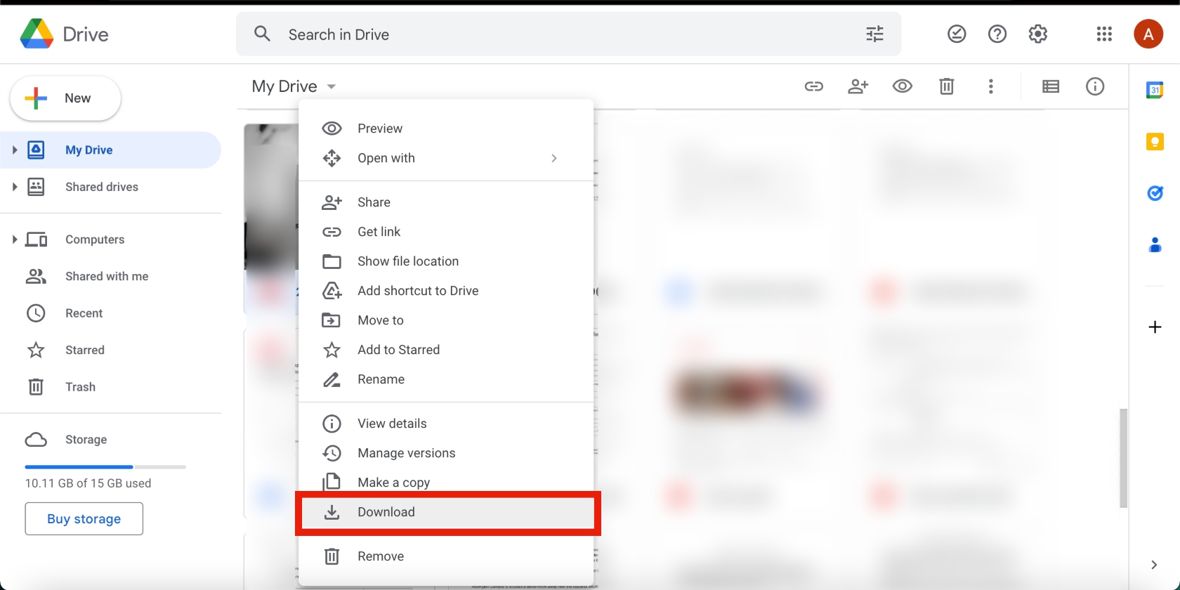 file download in Google Drive file download in Google Drive