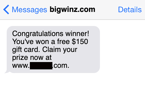 Fake gift card smishing message Fake gift card smishing message