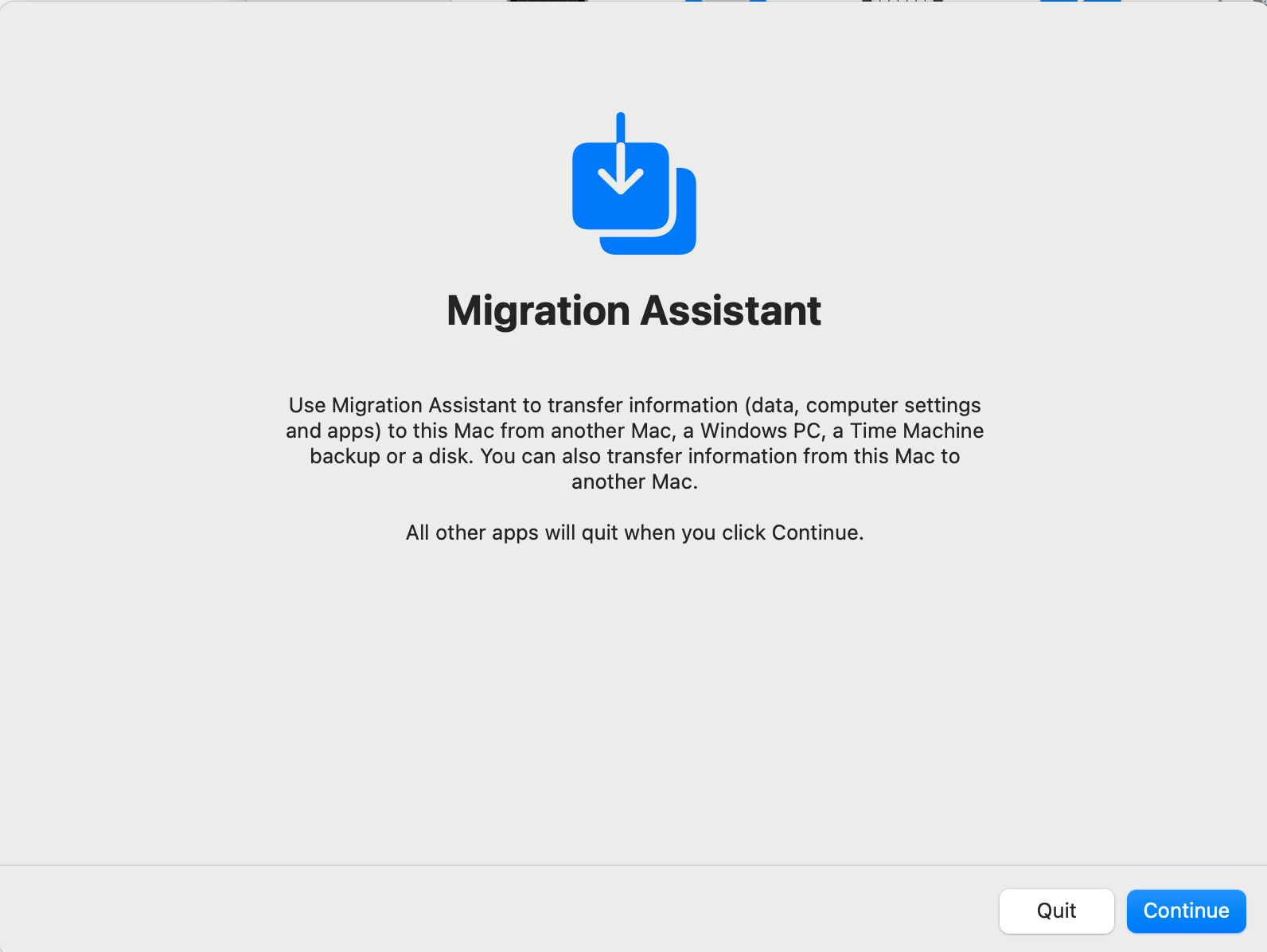 A screenshot of Mac's Migration Assistant showing how to complete the process and remove malware from Mac. A screenshot of Mac's Migration Assistant showing how to complete the process and remove malware from Mac.