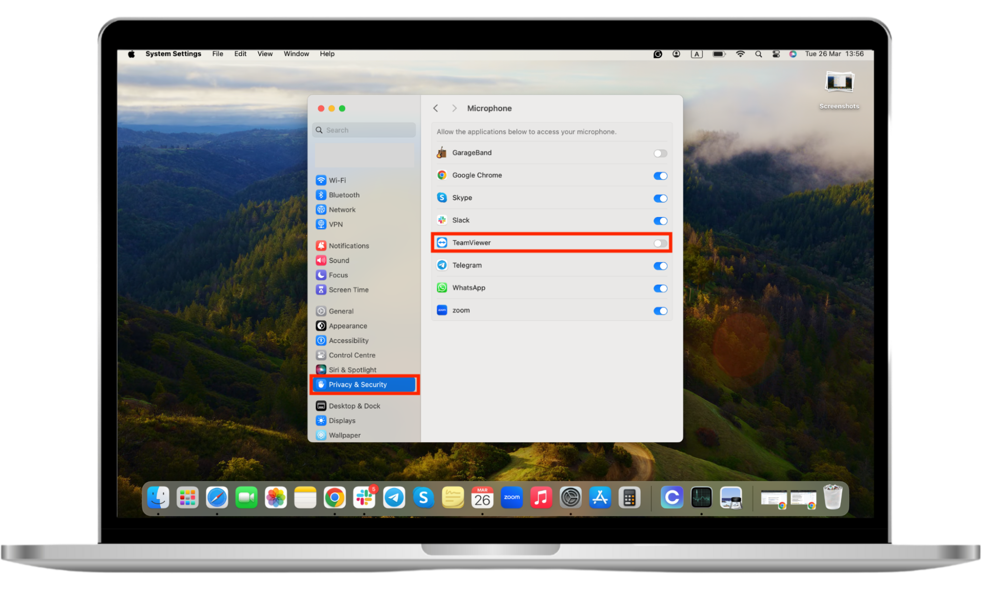 A Mac display with an opened and highlighted Privacy & Security screen, and a list of apps under the Microphone access menu, with one app highlighted. Learn how you can tell if an ex is spying on your MacBook. A Mac display with an opened and highlighted Privacy & Security screen, and a list of apps under the Microphone access menu, with one app highlighted. Learn how you can tell if an ex is spying on your MacBook.