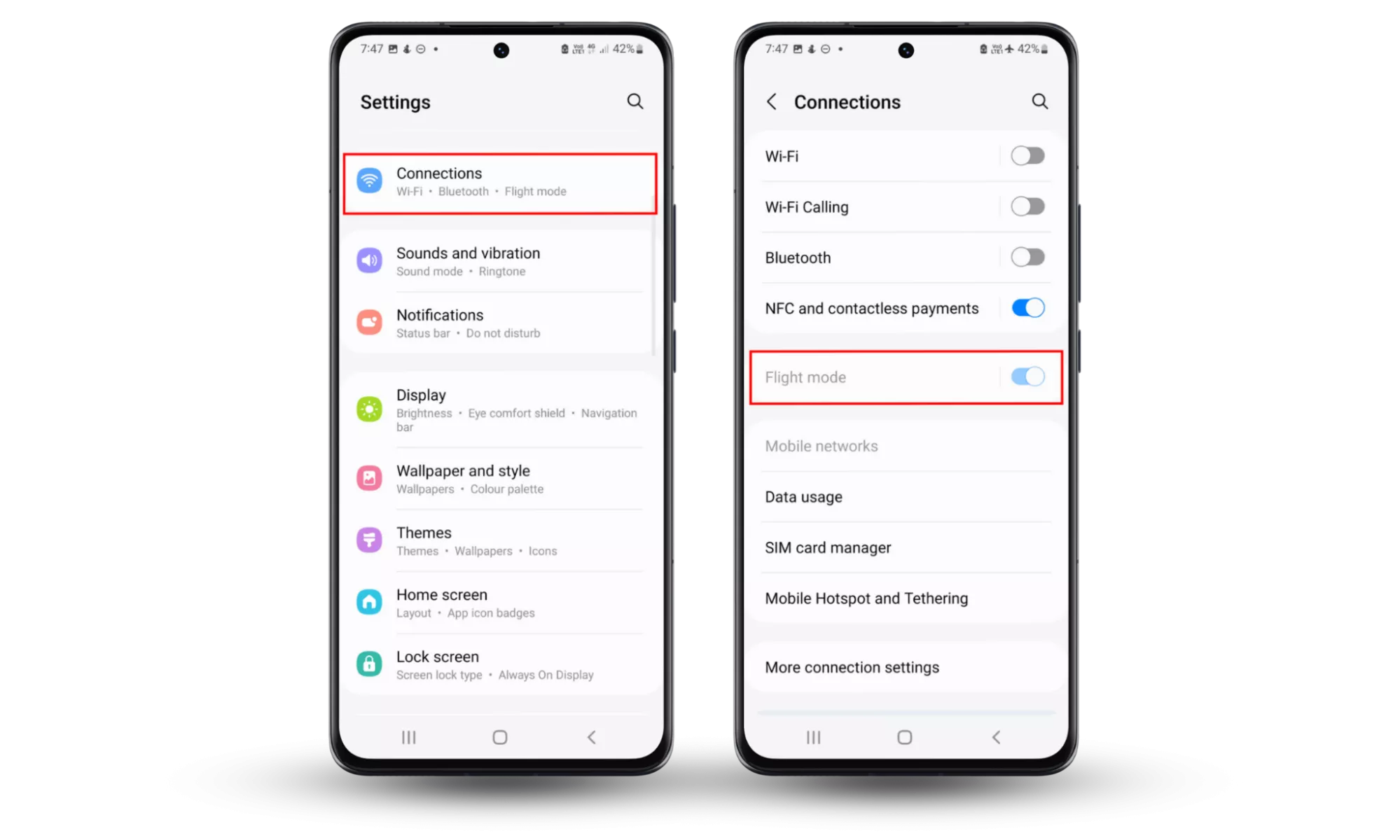 If your Android is tapped, switch to Flight mode. To do this, press Settings Connections and toggle on Flight mode. If your Android is tapped, switch to Flight mode. To do this, press Settings Connections and toggle on Flight mode.