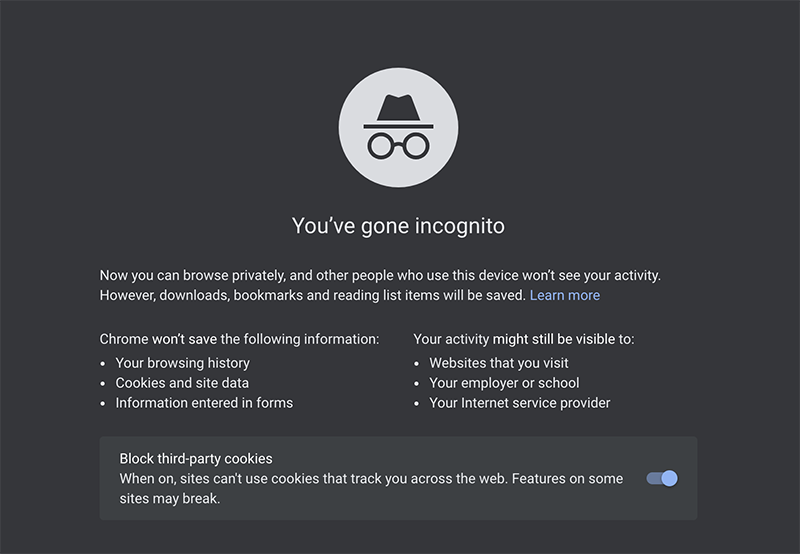 Incognito mode in Google Chrome Incognito mode in Google Chrome