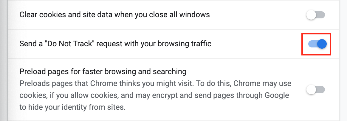 These Mac screenshots show how to disable Chrome's Send a Do Not Track Request option, which helps stop browser tracking. These Mac screenshots show how to disable Chrome's Send a Do Not Track Request option, which helps stop browser tracking.