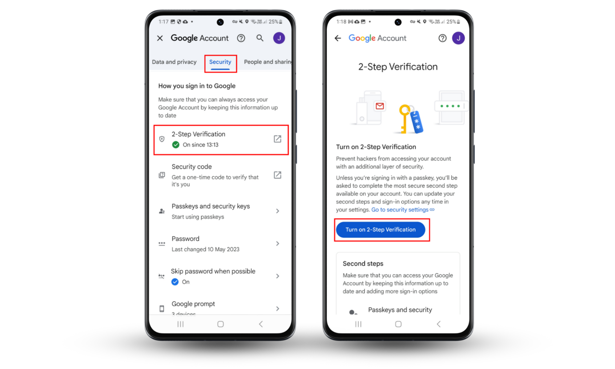 Android screenshots showing how to enable 2-Step Verification on your Google account to stop someone from hacking your phone from your number. Android screenshots showing how to enable 2-Step Verification on your Google account to stop someone from hacking your phone from your number.