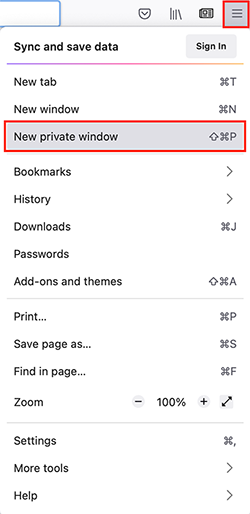Incognito mode in Firefox Incognito mode in Firefox