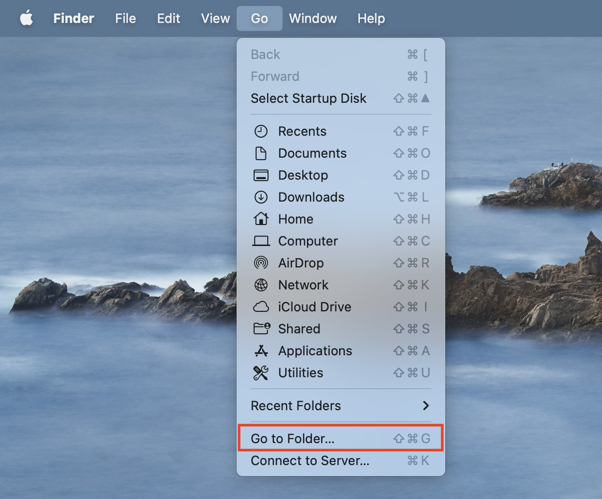 Go > Go to Folder Go > Go to Folder