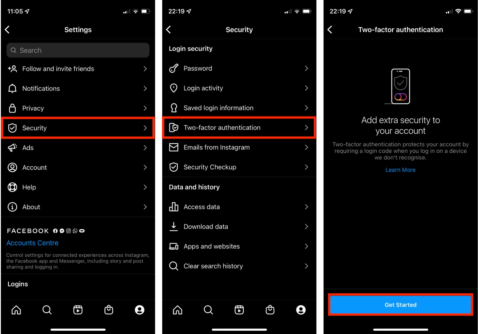 Turn on two-factor authentication for Instagram account