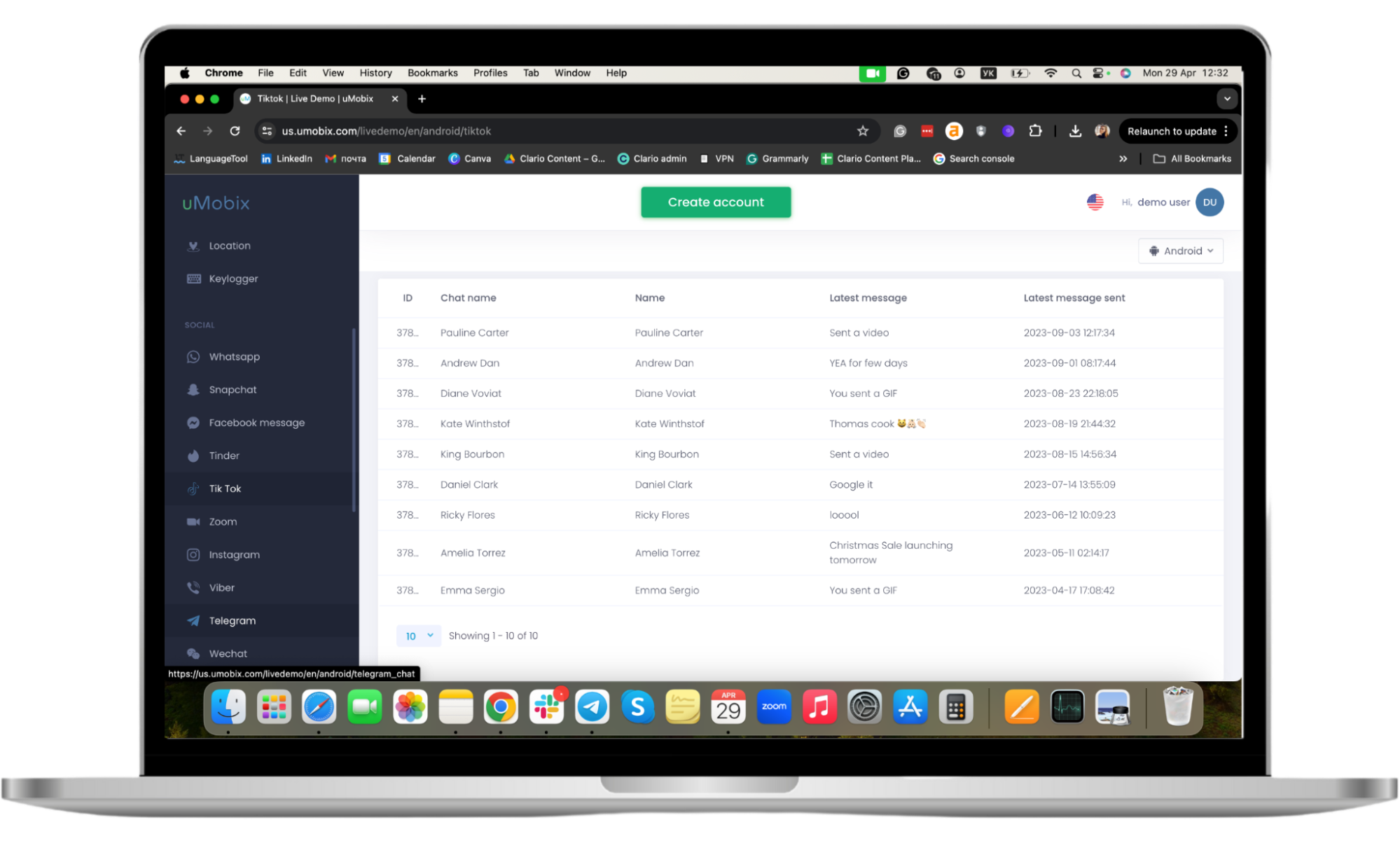 A screenshot of uMobix's Tinder tracking feature on the browser dashboard, which allows spies to see all messaging activity and matches. A screenshot of uMobix's Tinder tracking feature on the browser dashboard, which allows spies to see all messaging activity and matches.