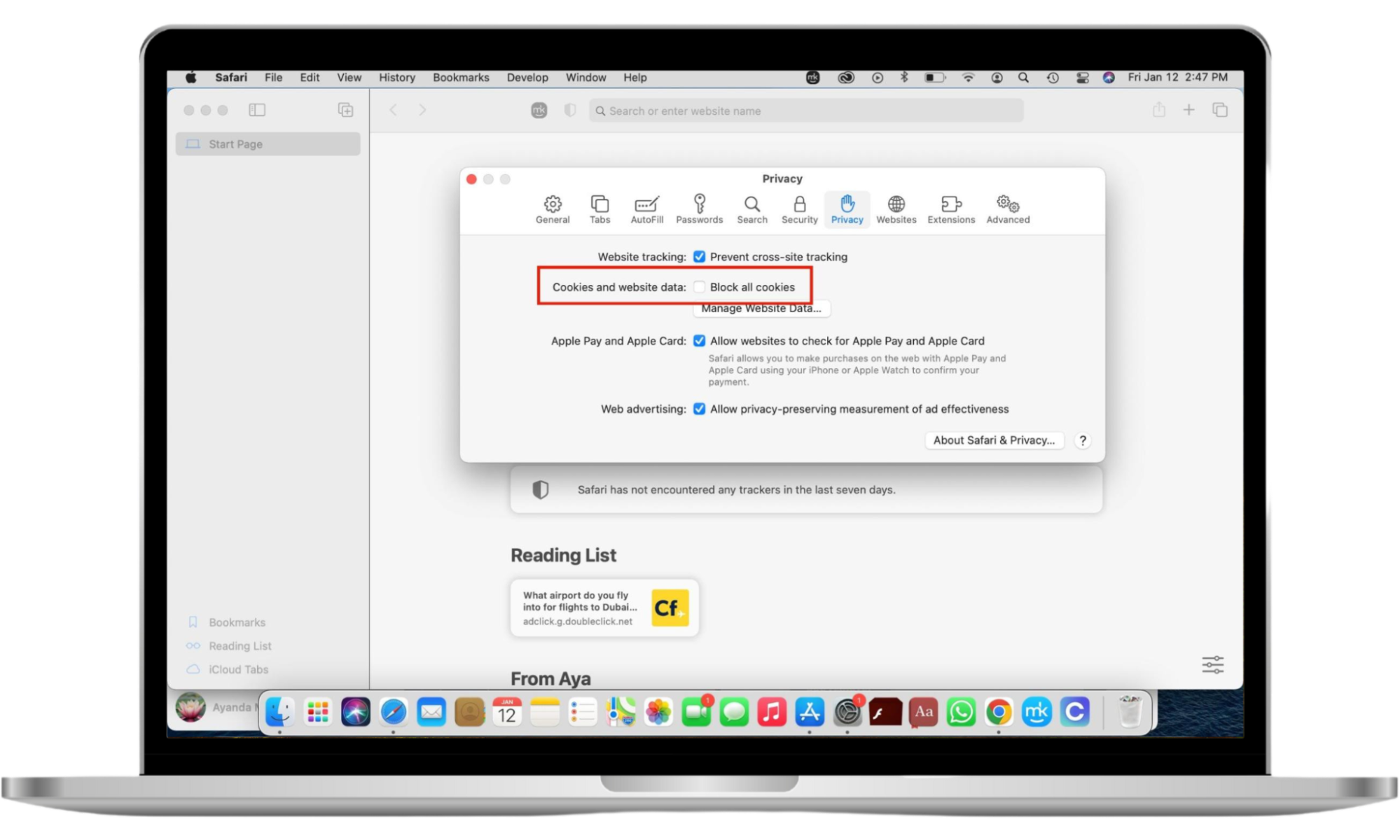 Instructions to block cookies in Safari on a Mac. Instructions to block cookies in Safari on a Mac.
