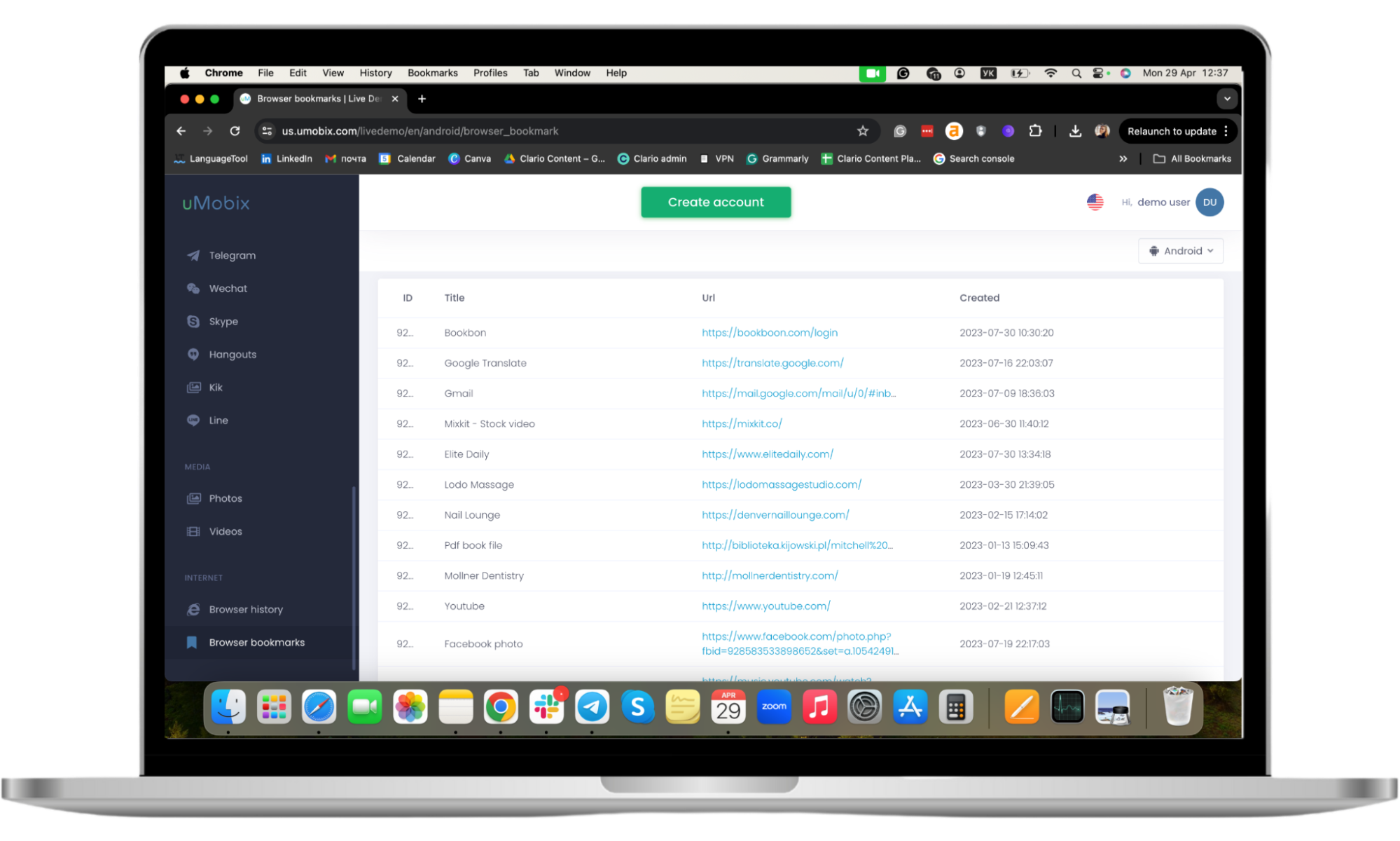 A screenshot of uMobix's bookmark tracking feature, with information about the number and dates of your visits. A screenshot of uMobix's bookmark tracking feature, with information about the number and dates of your visits.
